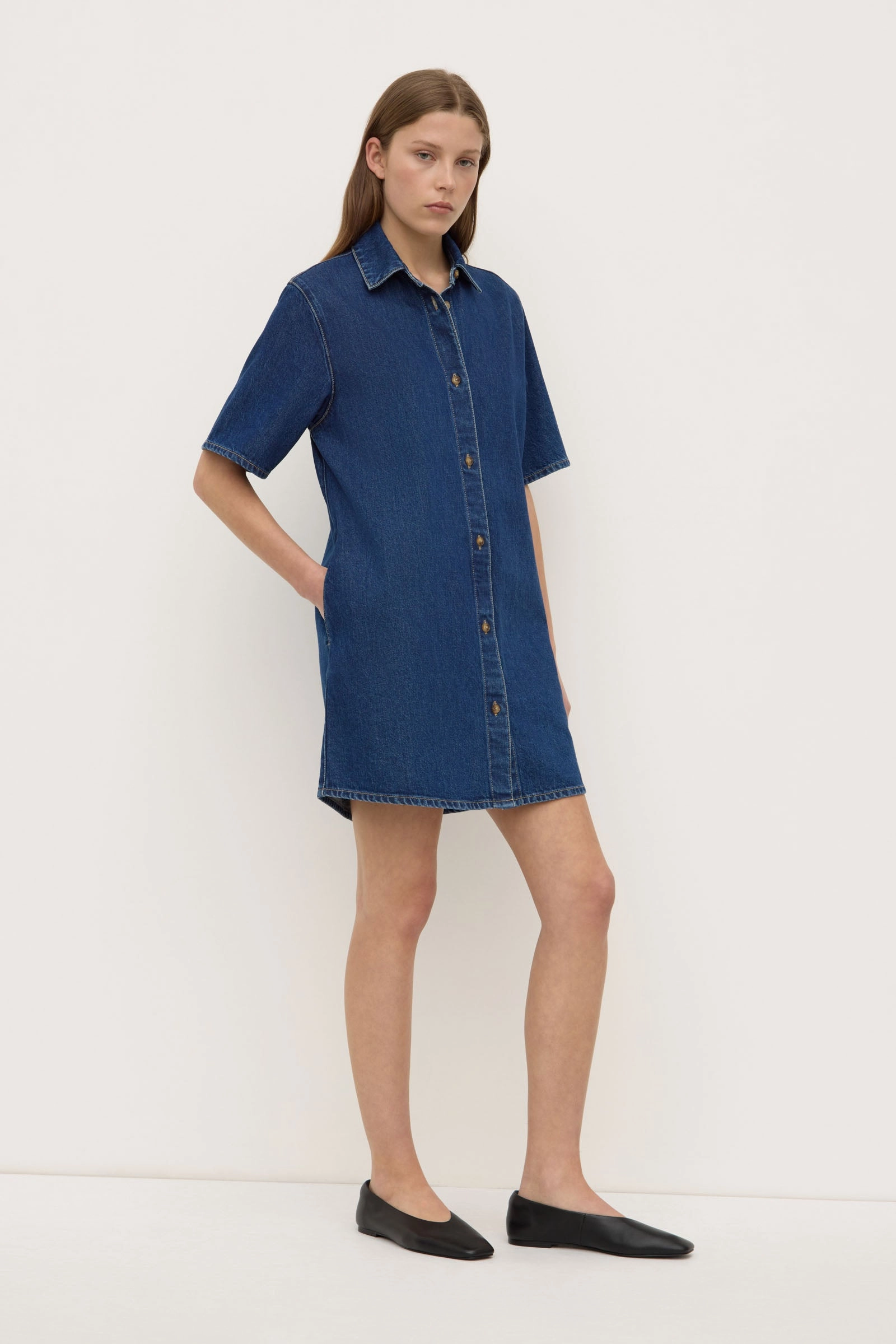 Clean Comfort Neera Denim Mini Shirt Dress