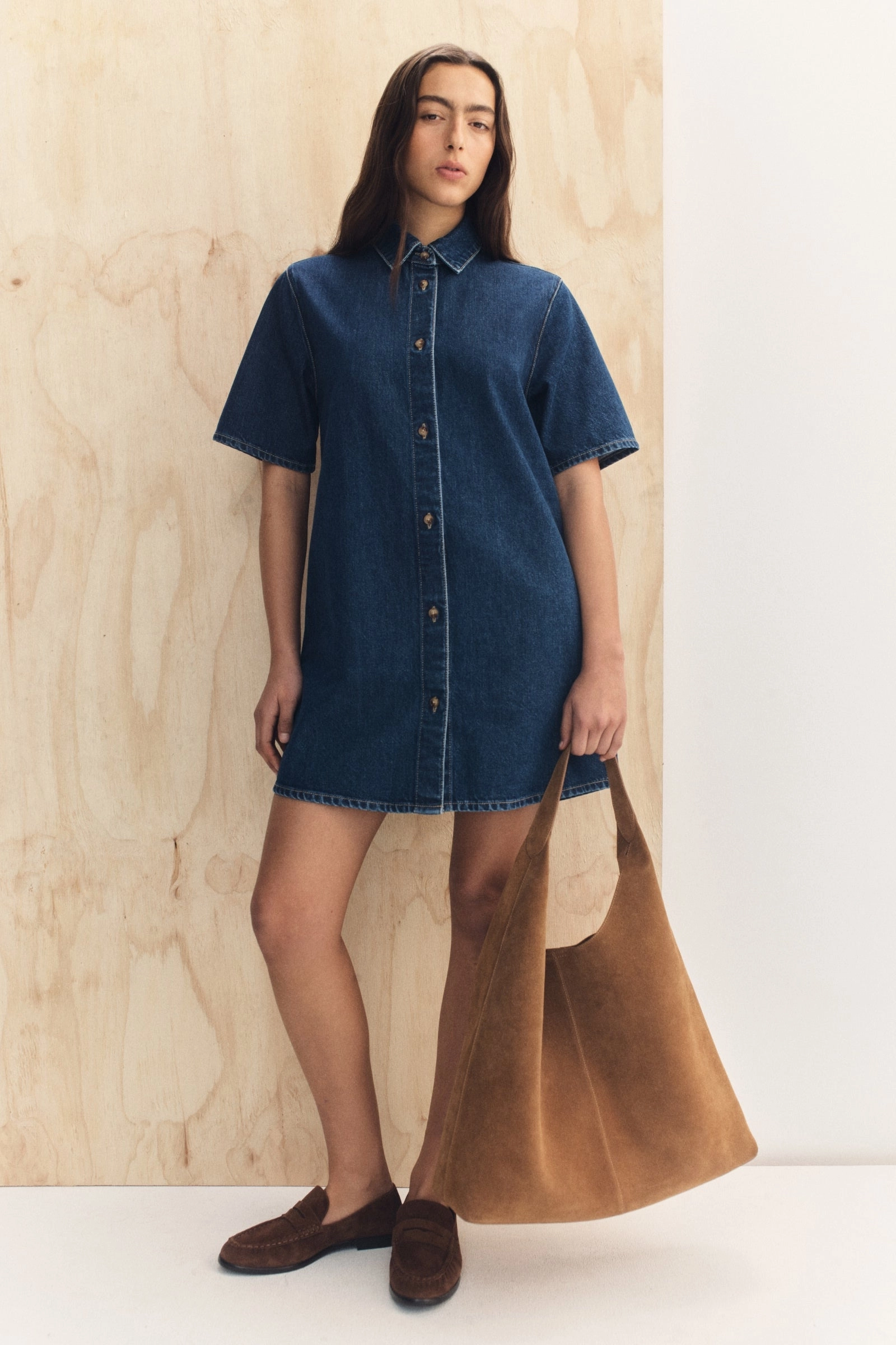 Neera Denim Mini Shirt Dress High Cut