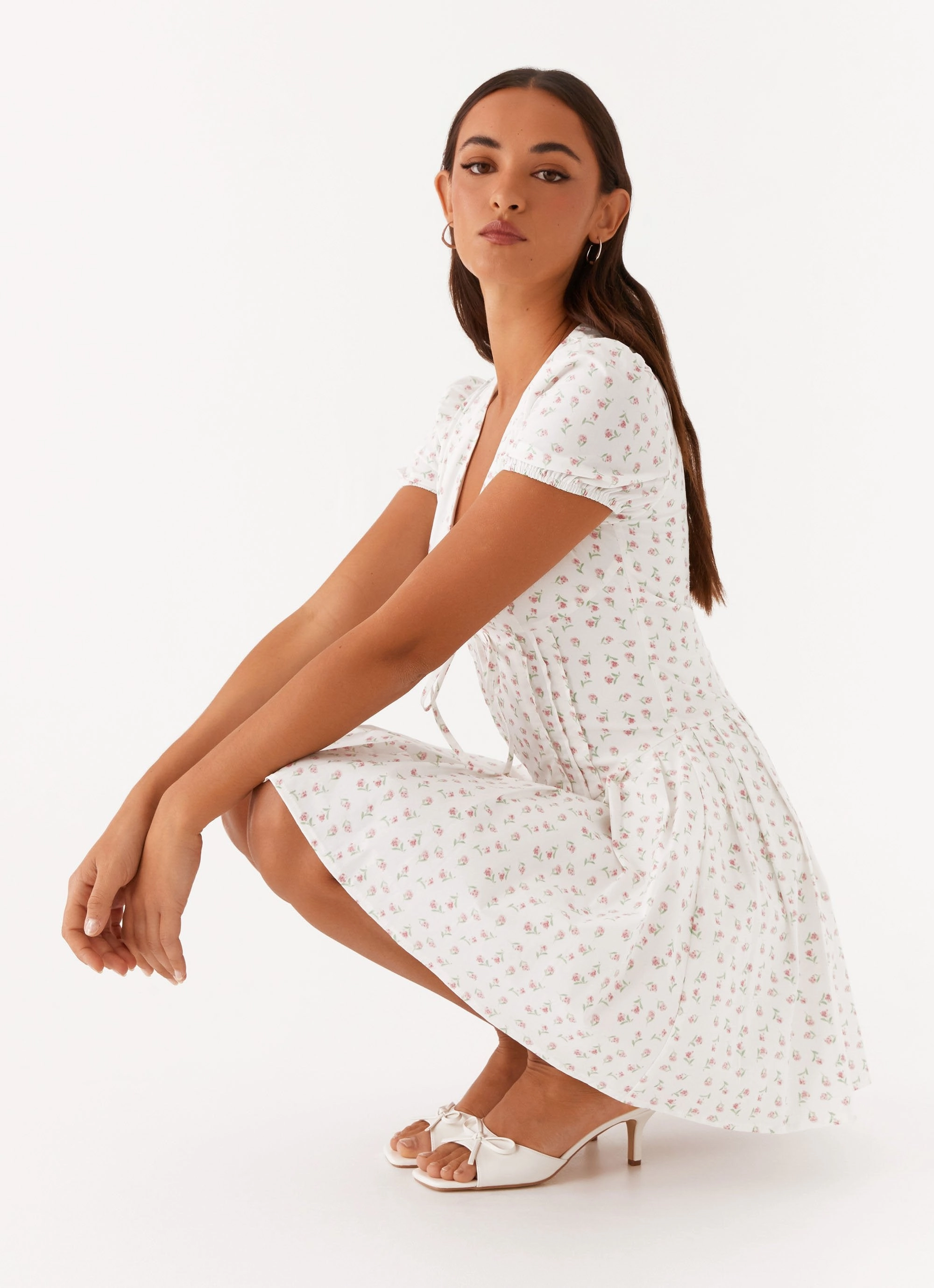 Falling Water Mini Dress - White Floral Weekend Chic Work Vibe