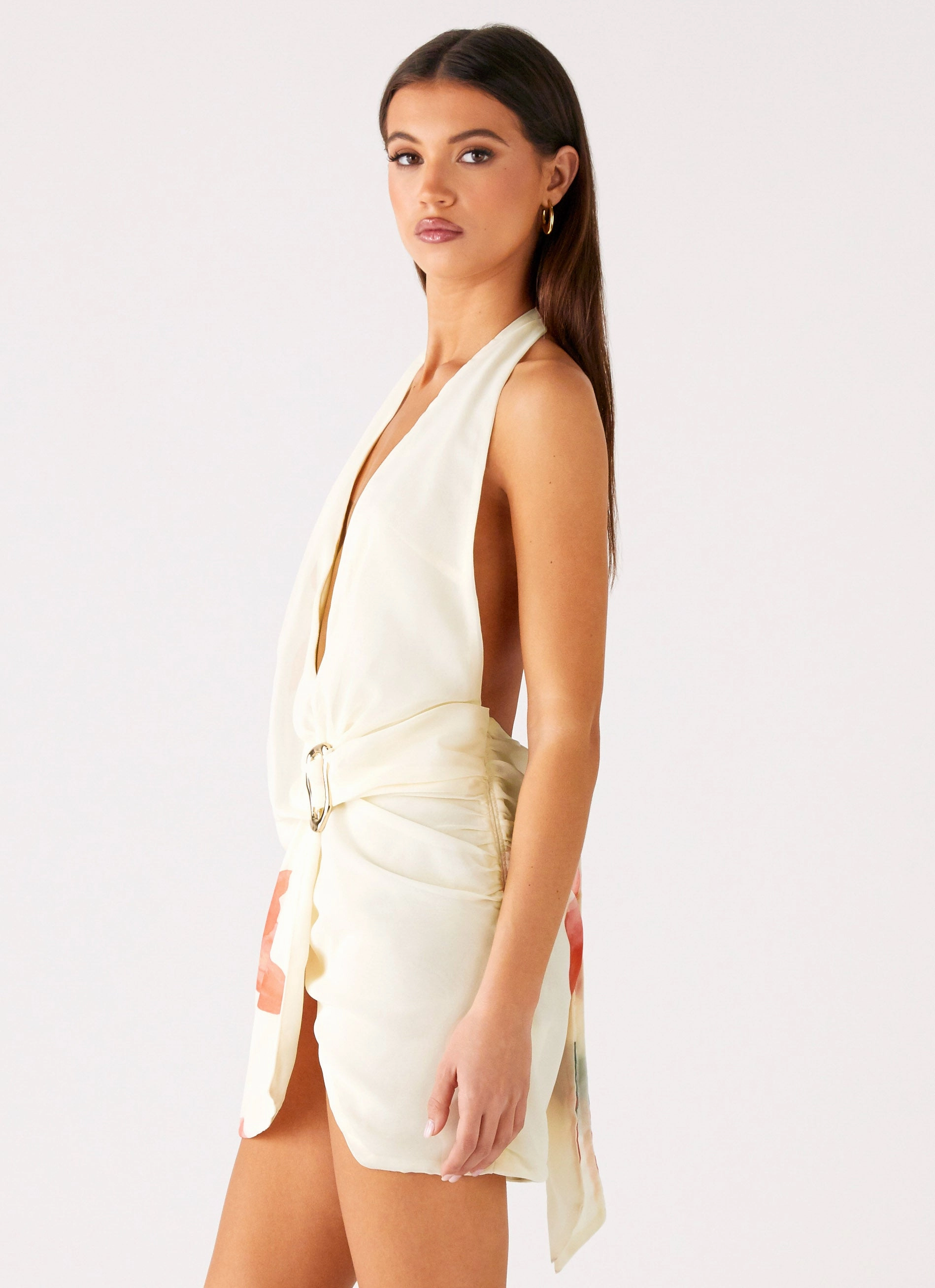 Eleanora Plunge Mini Dress - Siena Floral Wool-Blend Sleeveless