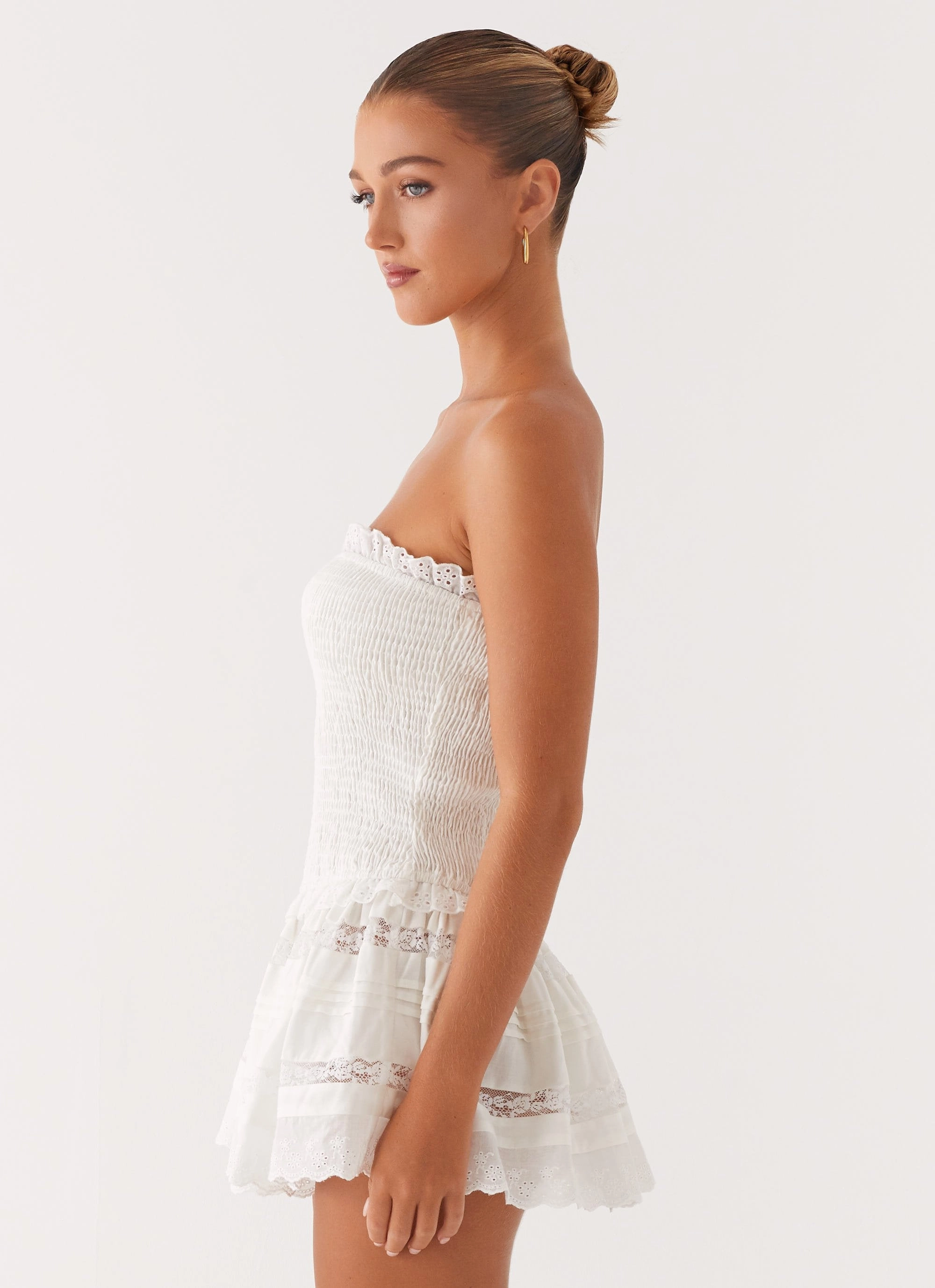 Kimia Mini Dress - White Ruched-Detail Bold Simplicity