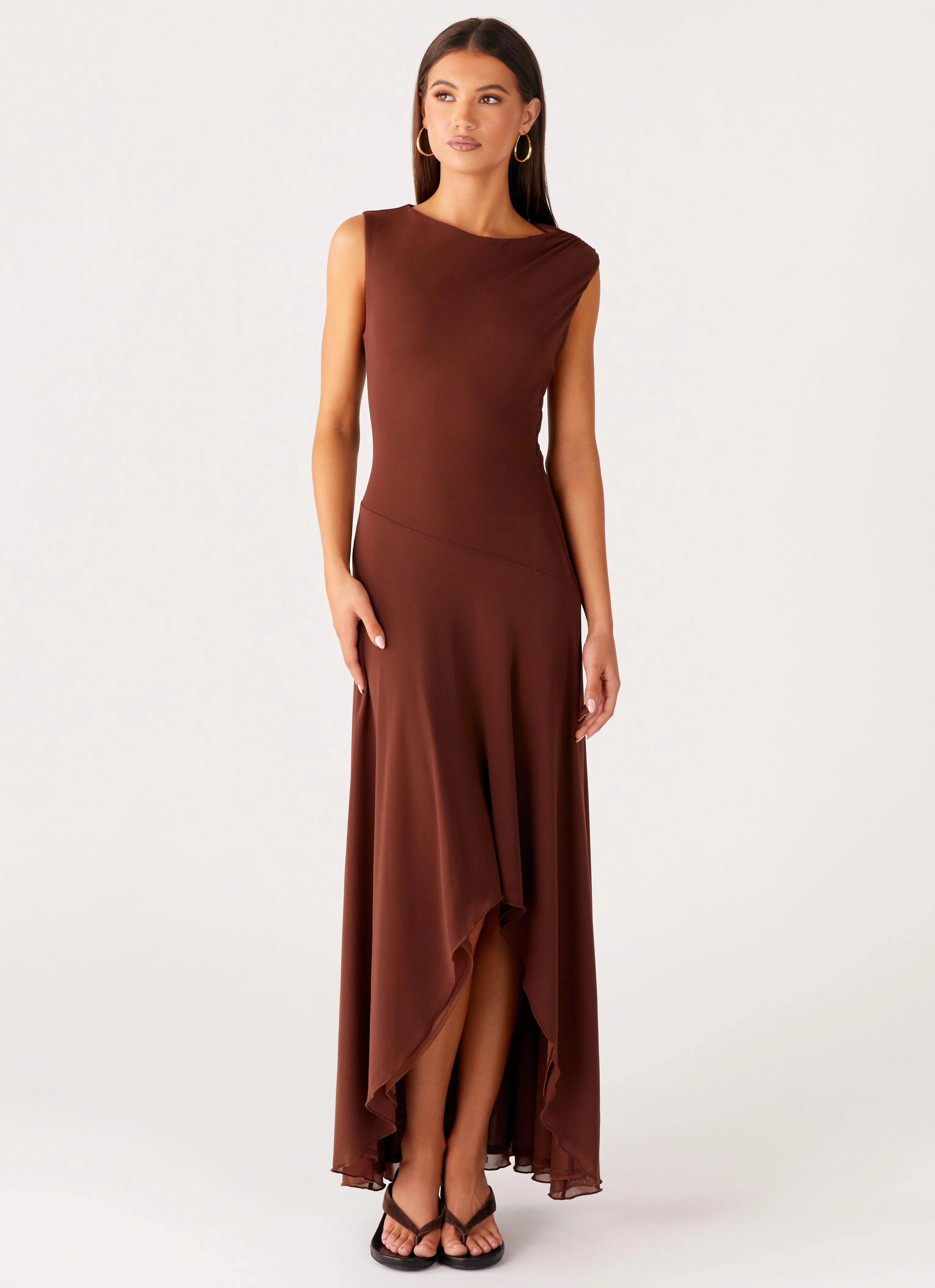 Recycled-Material Cool Finish Danika Maxi Dress - Chocolate