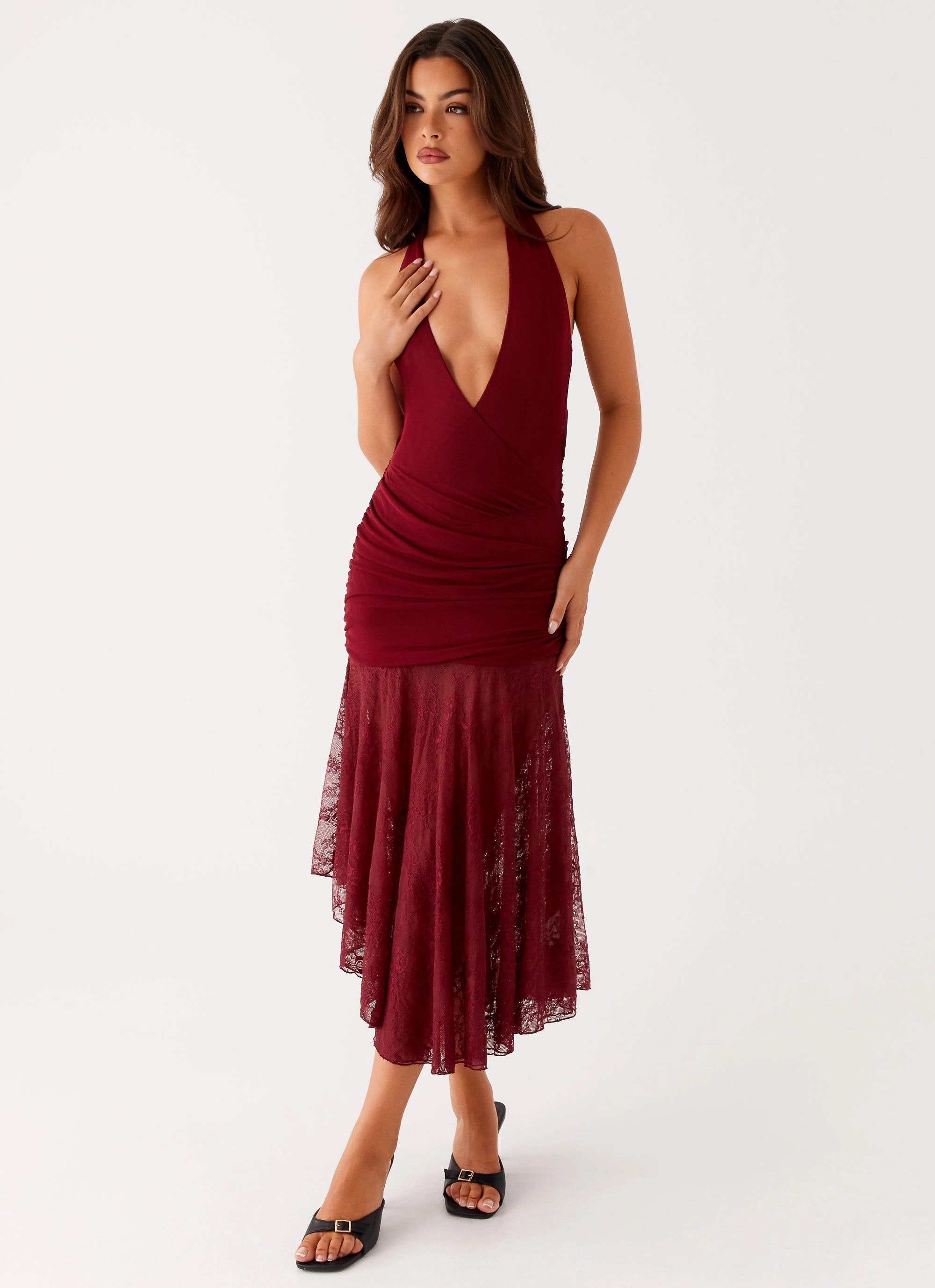 Burnout Midi Dress - Maroon Tailored Comfort