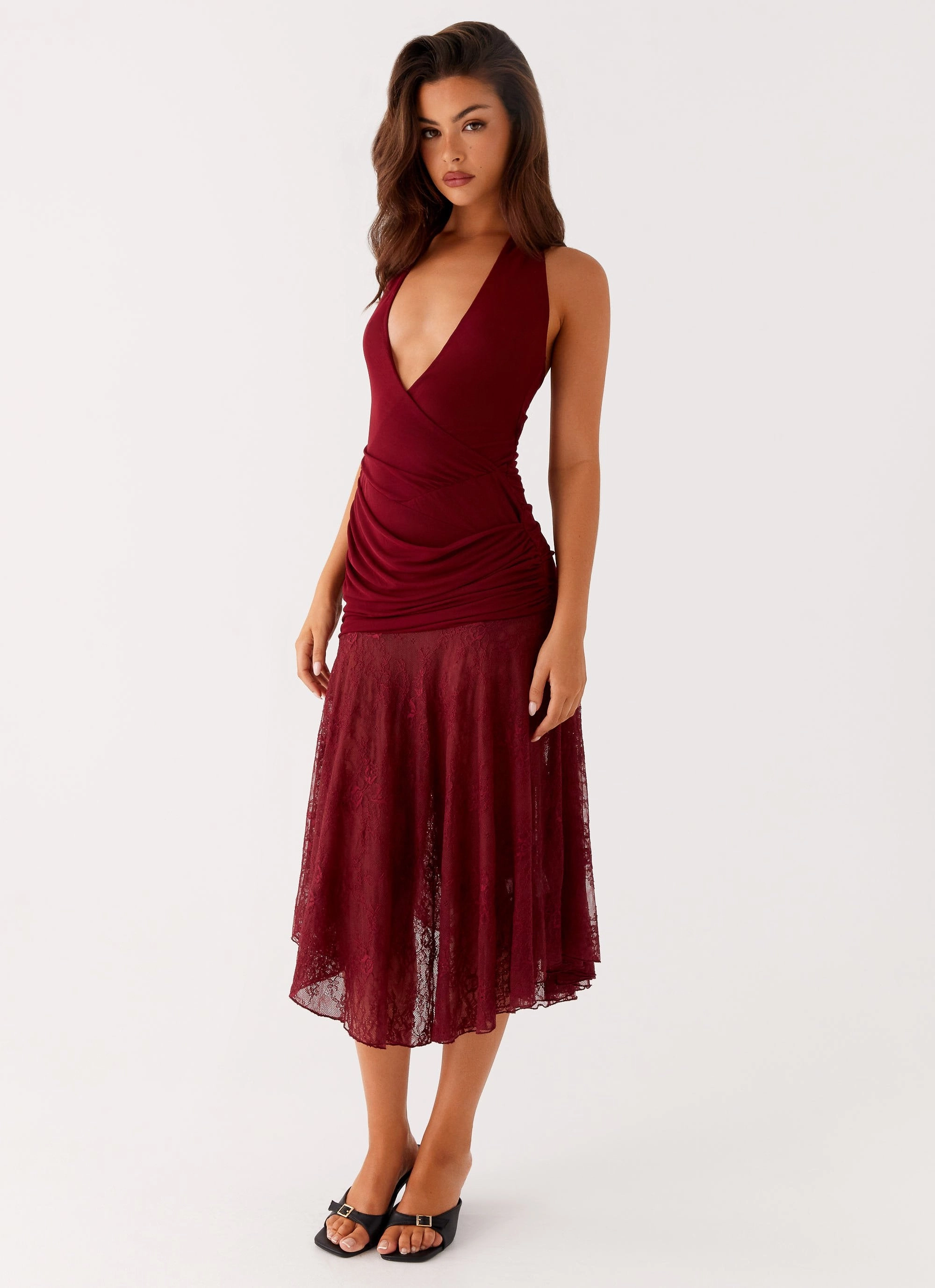 Street Motion Street Ready Burnout Midi Dress - Maroon