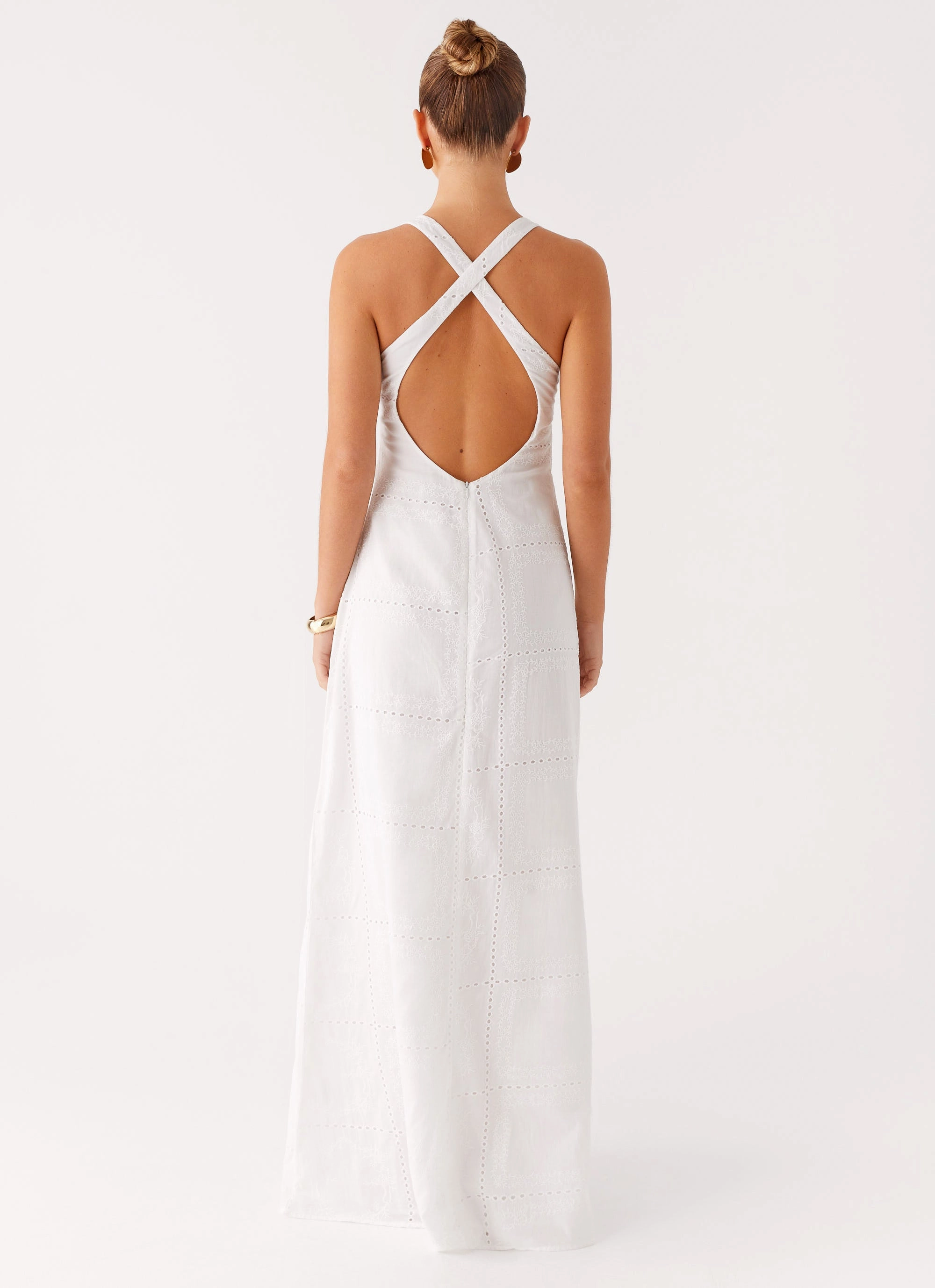Kiana Halter Maxi Dress - White Dainty Finish