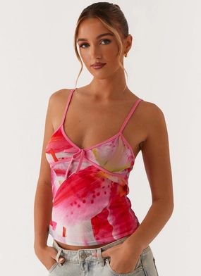 Claudie Mesh Top - White Pink Lilly CollapsibleFrame