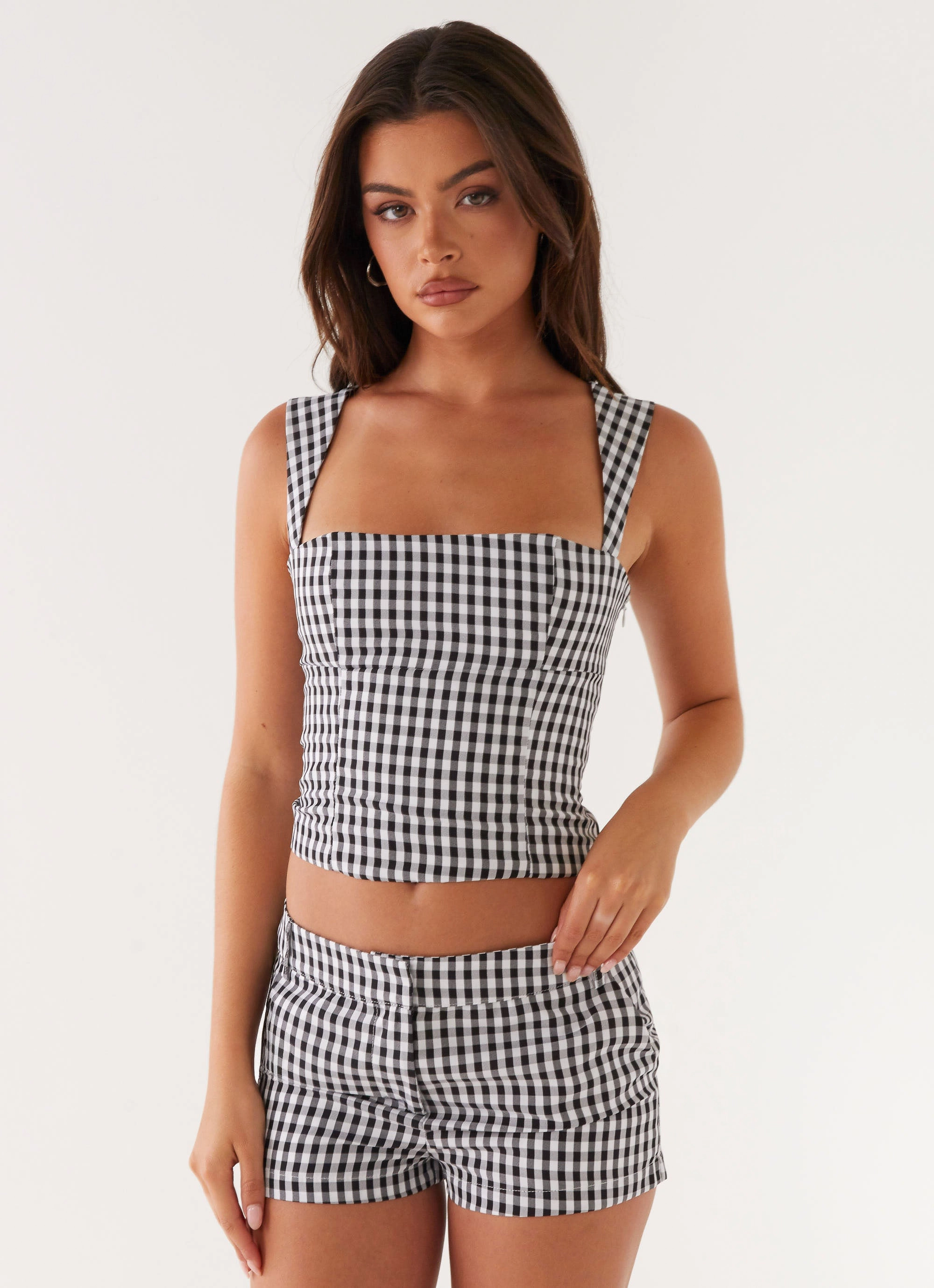 On The Move Bonded Seam Technology Clayton Tailored Shorts - Black Gingham