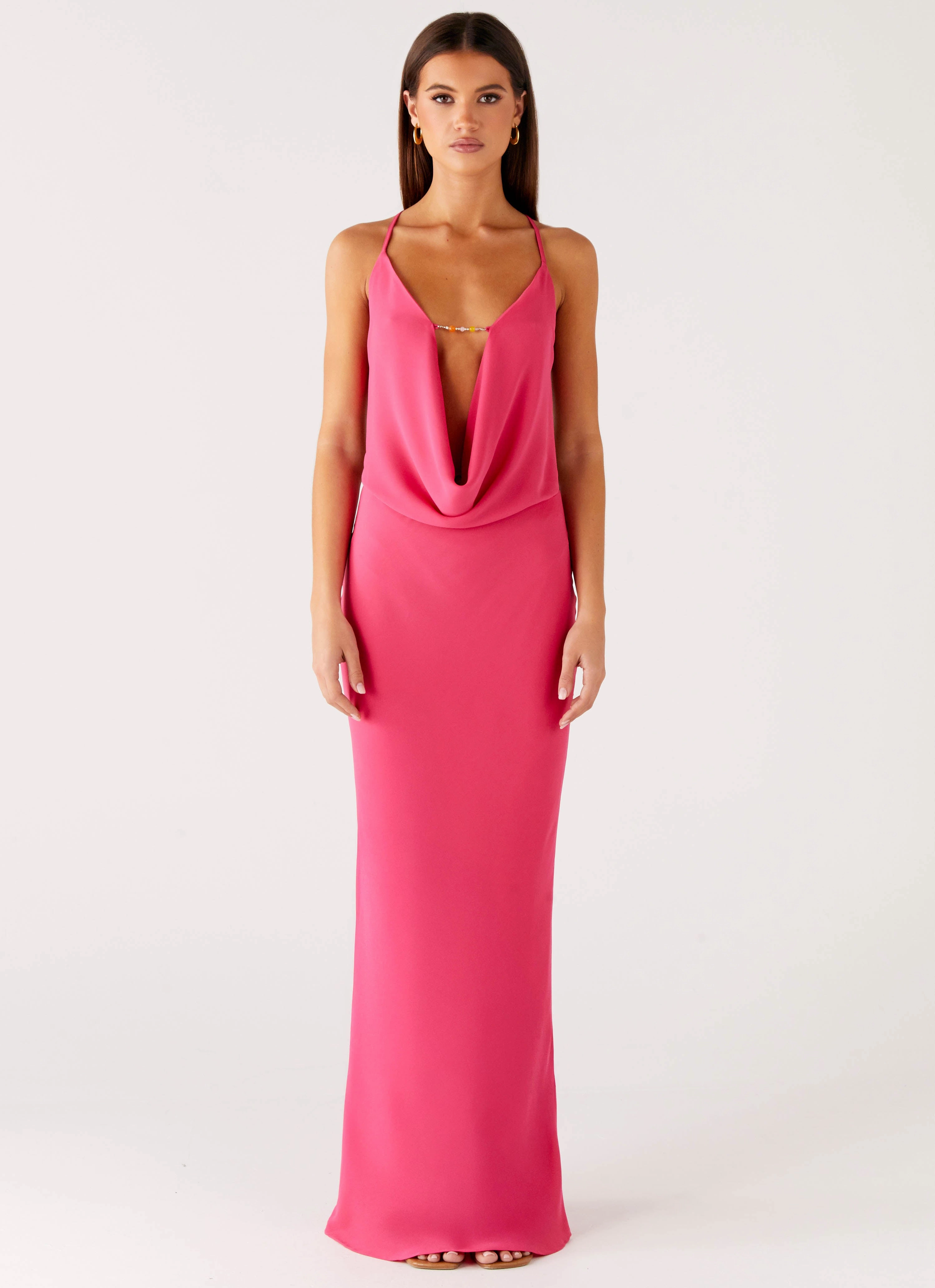 Pure Heart Cowl Maxi Dress - Fuchsia Fitted Shape