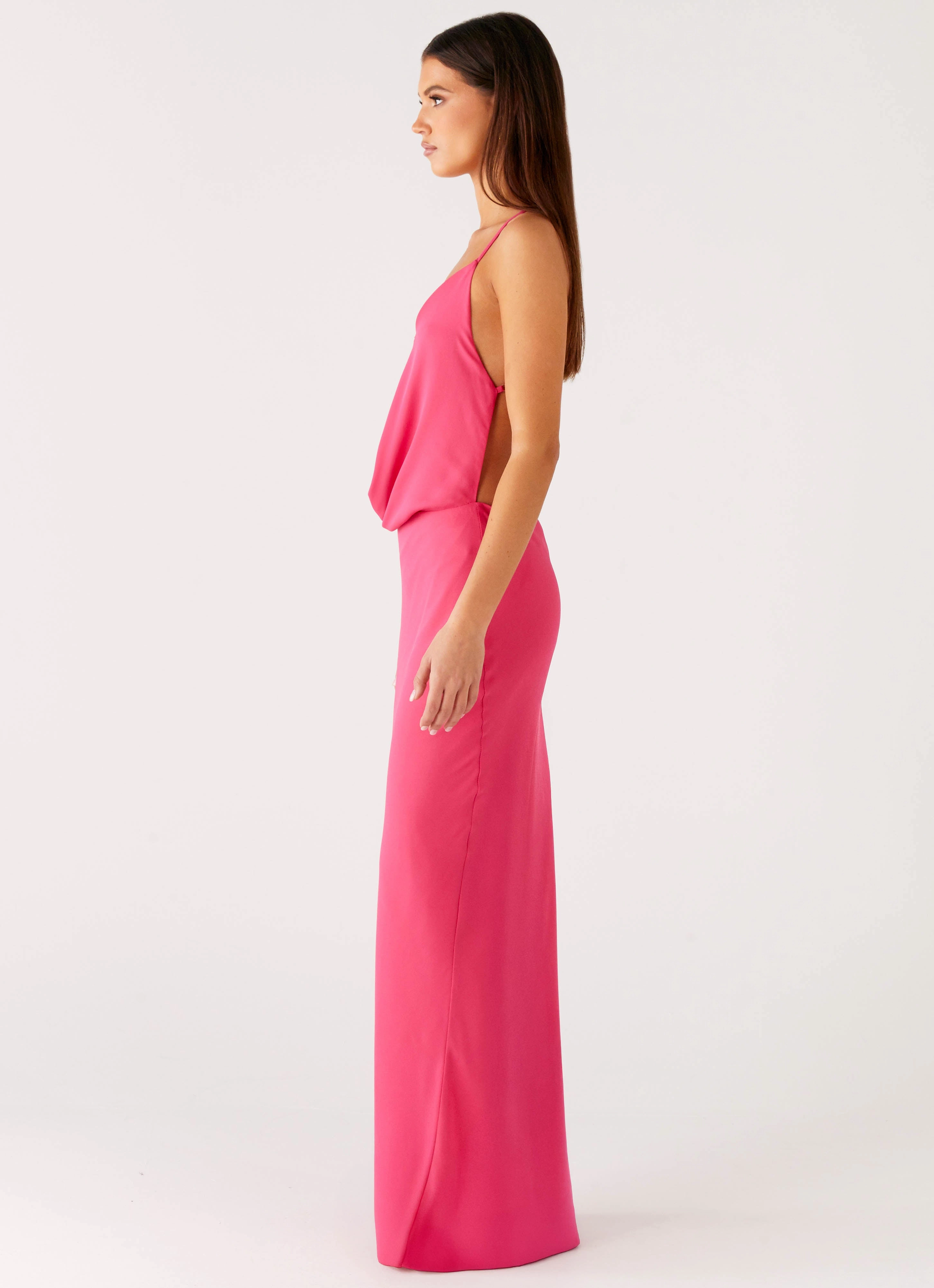 Pure Heart Cowl Maxi Dress - Fuchsia Front Detail Refined Finish