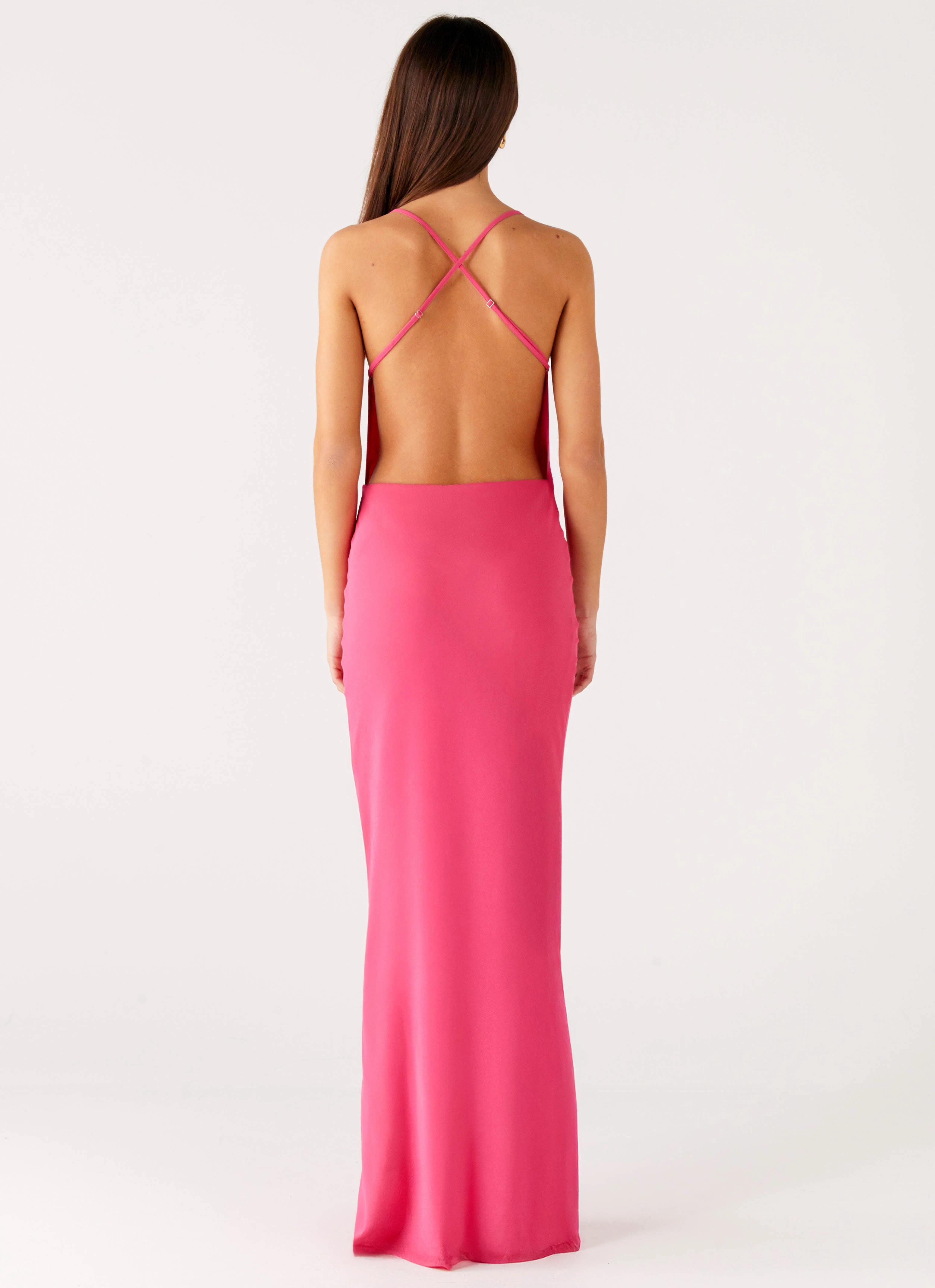 Pure Heart Cowl Maxi Dress - Fuchsia Sharp Design Flare Breeze
