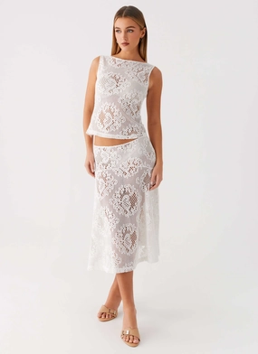Virelle Lace Midi Skirt - Ivory Clean Finish