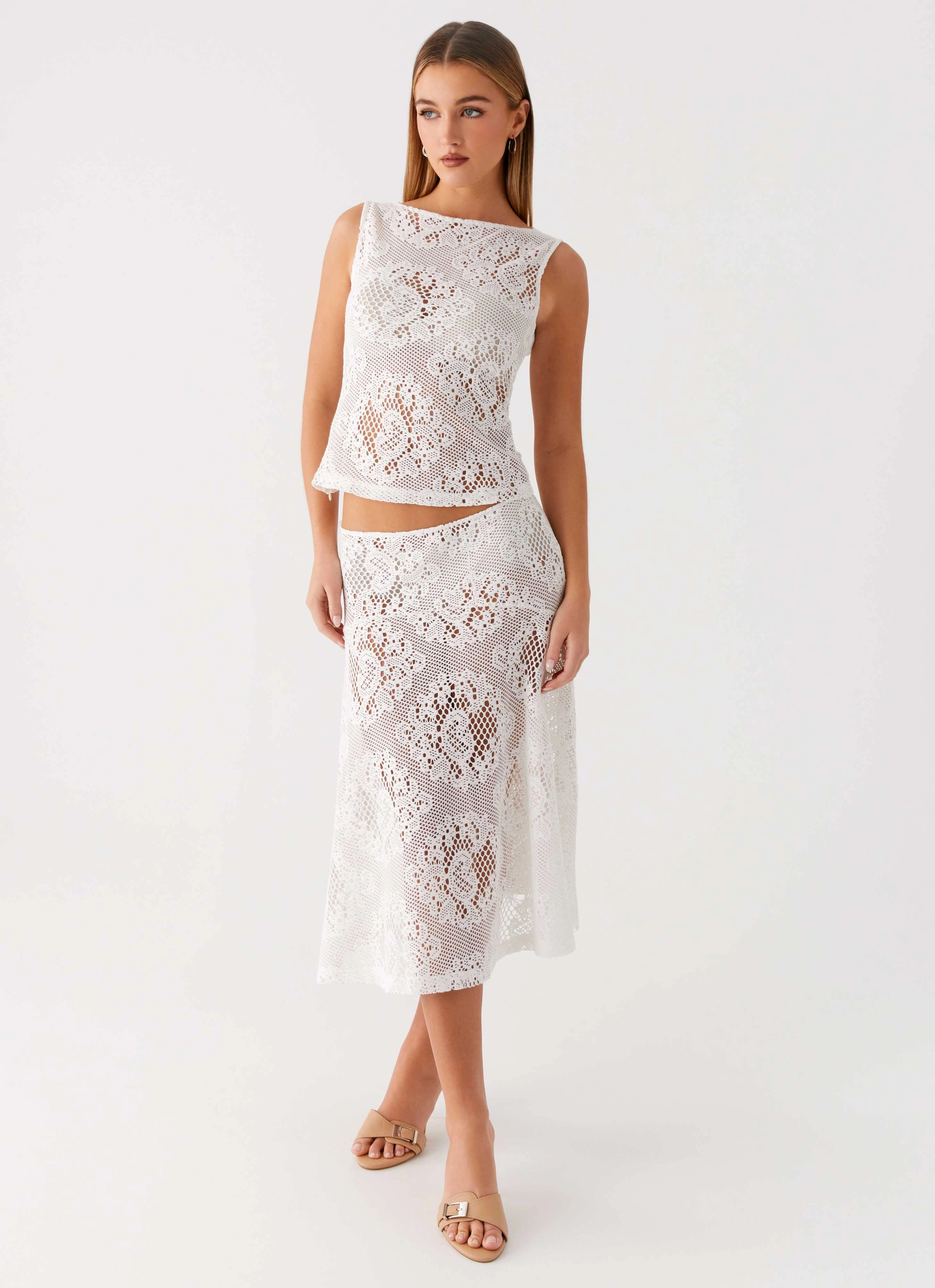 Virelle Lace Midi Skirt - Ivory Clean Finish