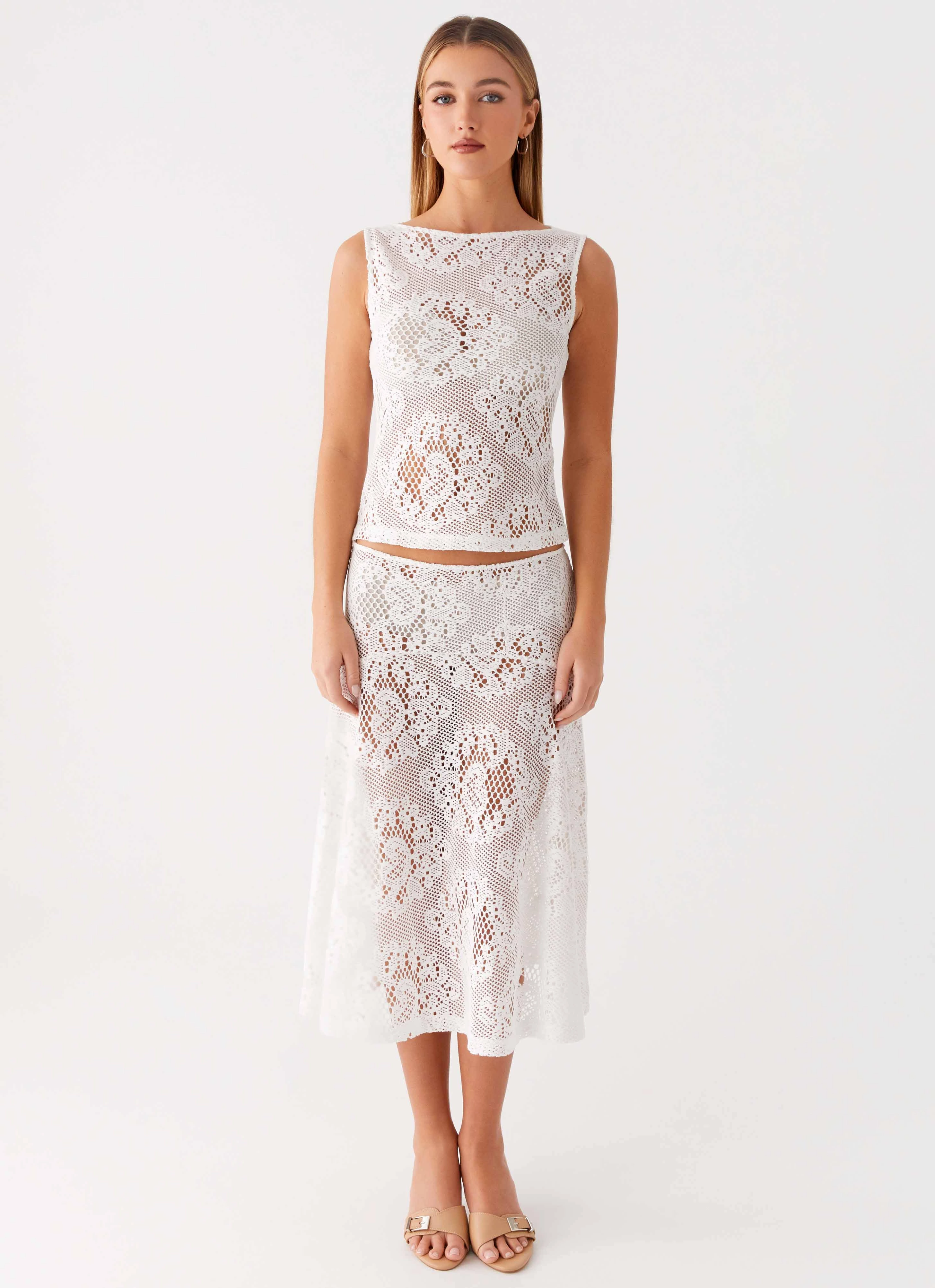 Virelle Lace Midi Skirt - Ivory Outfit Lineup