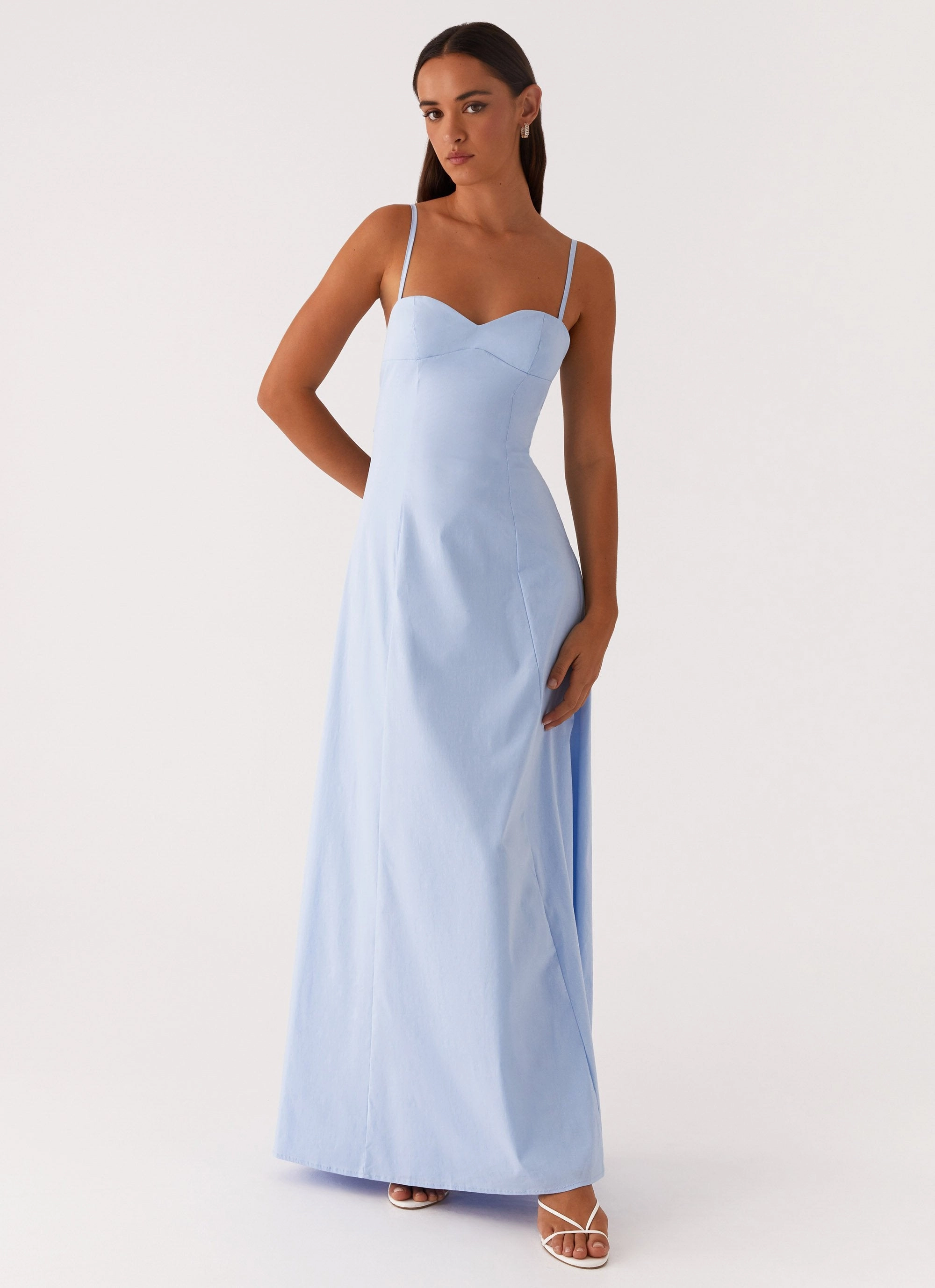 Draped Silhouette Hook-And-Eye Clear As Day Maxi Dress - Blue
