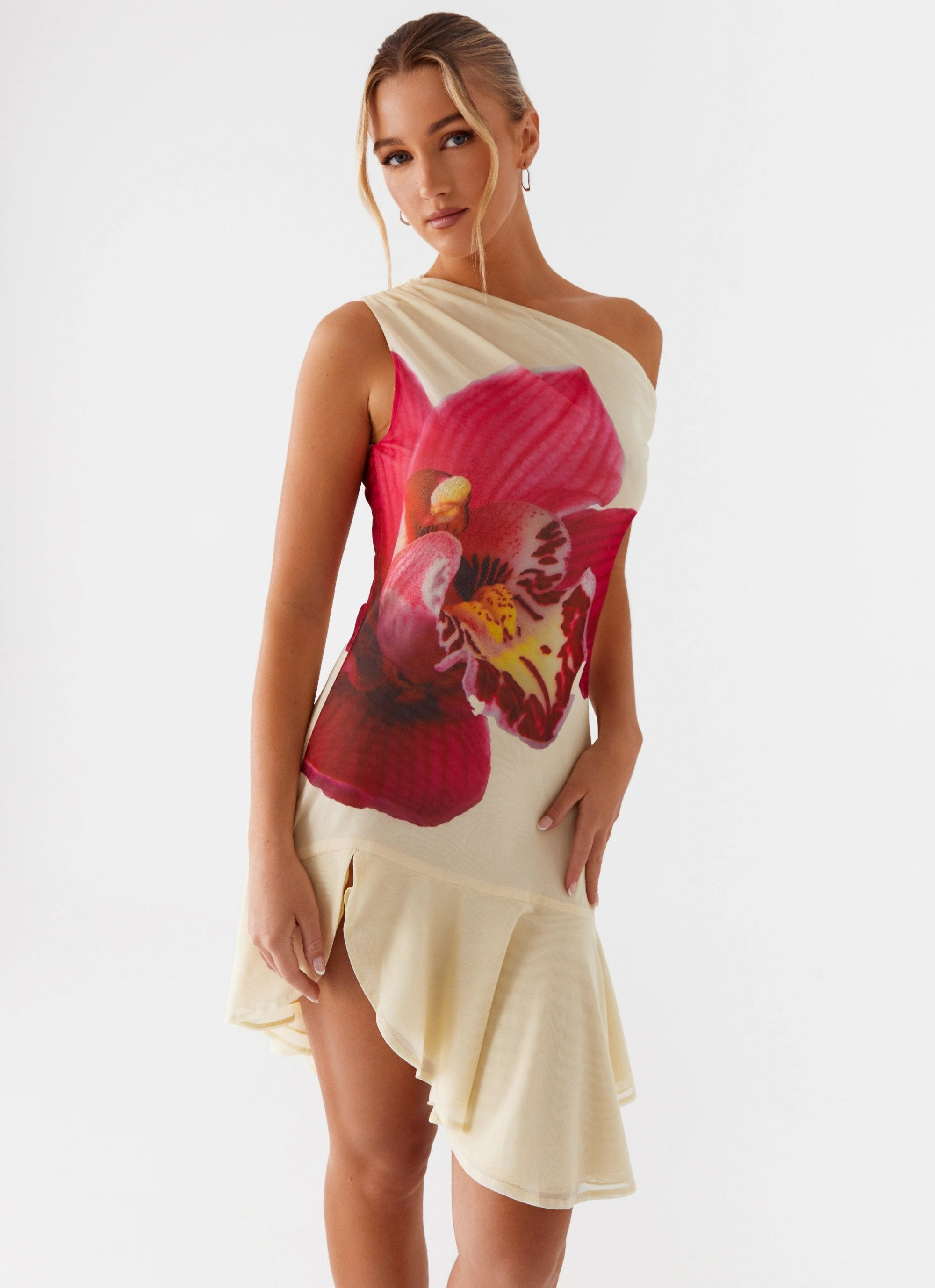 Clementina One Shoulder Mini Dress - Yellow Lightweight-Comfort