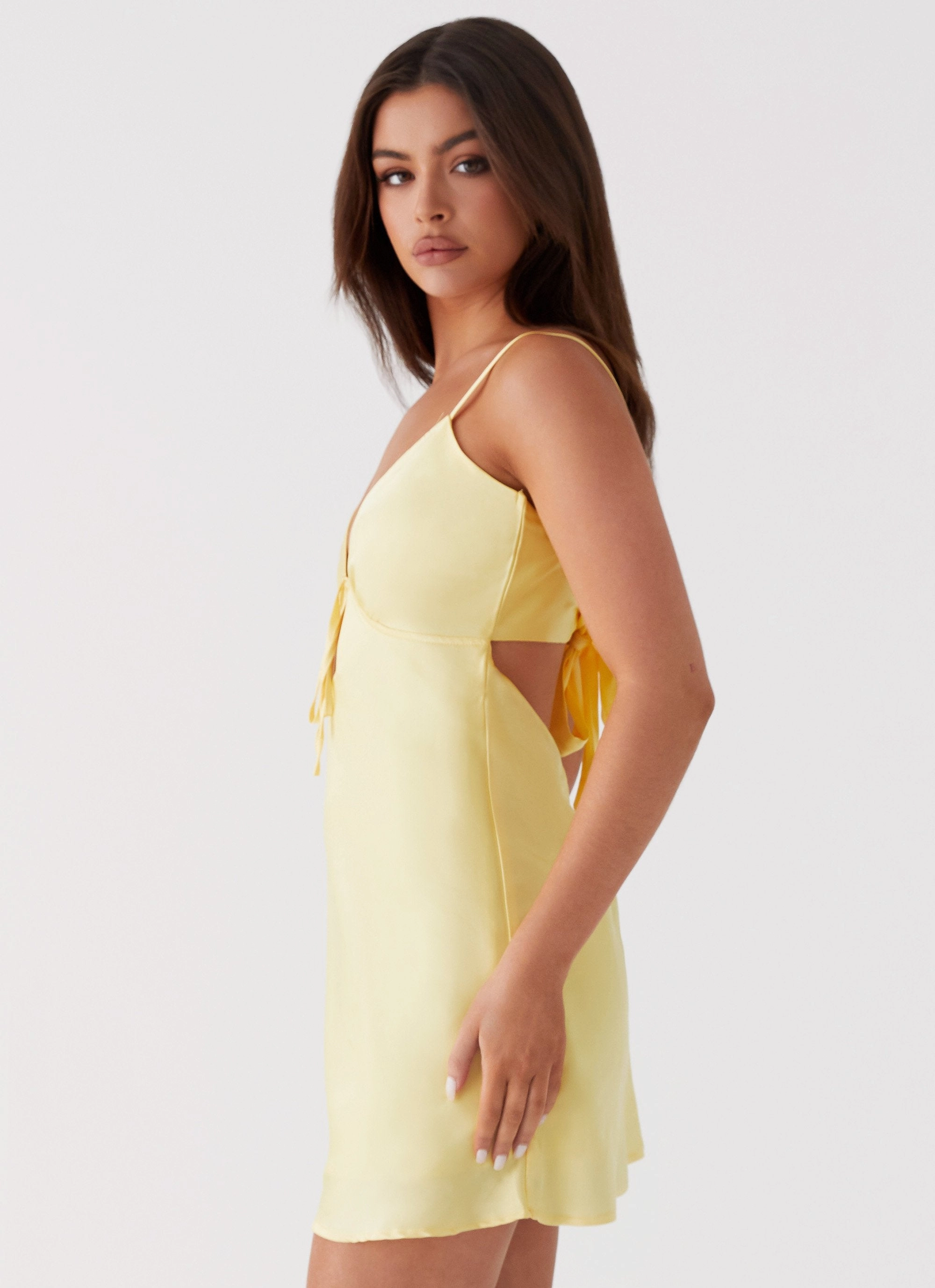 Timeless slip dress Flora Satin Mini Dress - Yellow