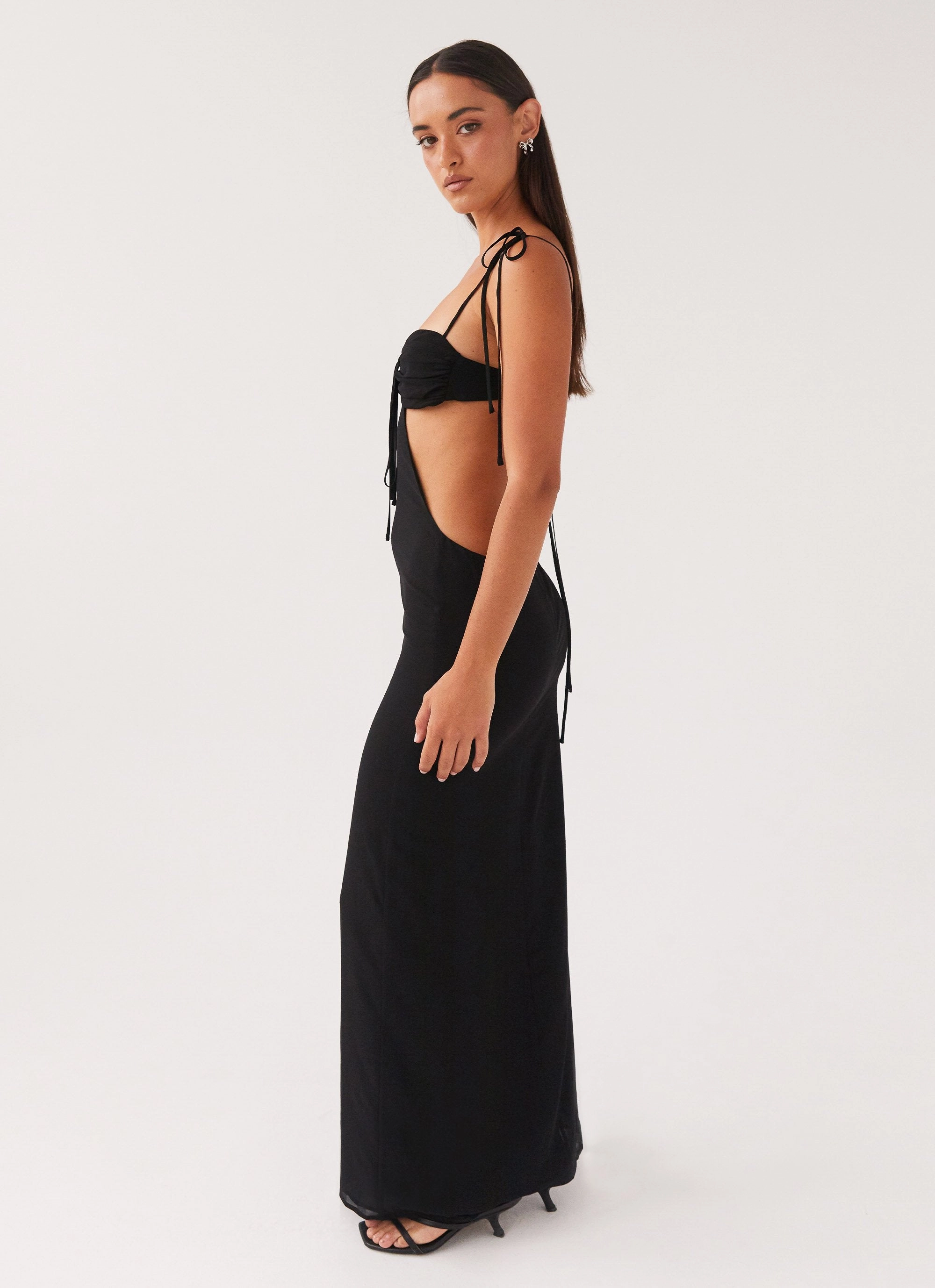 Tyra Ruched Maxi Dress - Black Color-Blocked Skin Tone