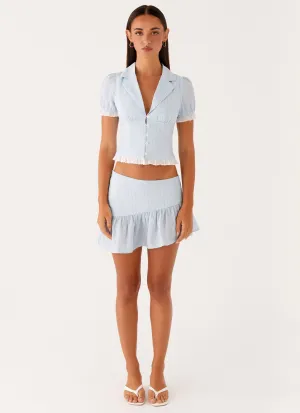Daily Confidence Signature-Style Bennett Mini Skirt - Blue White Stripe