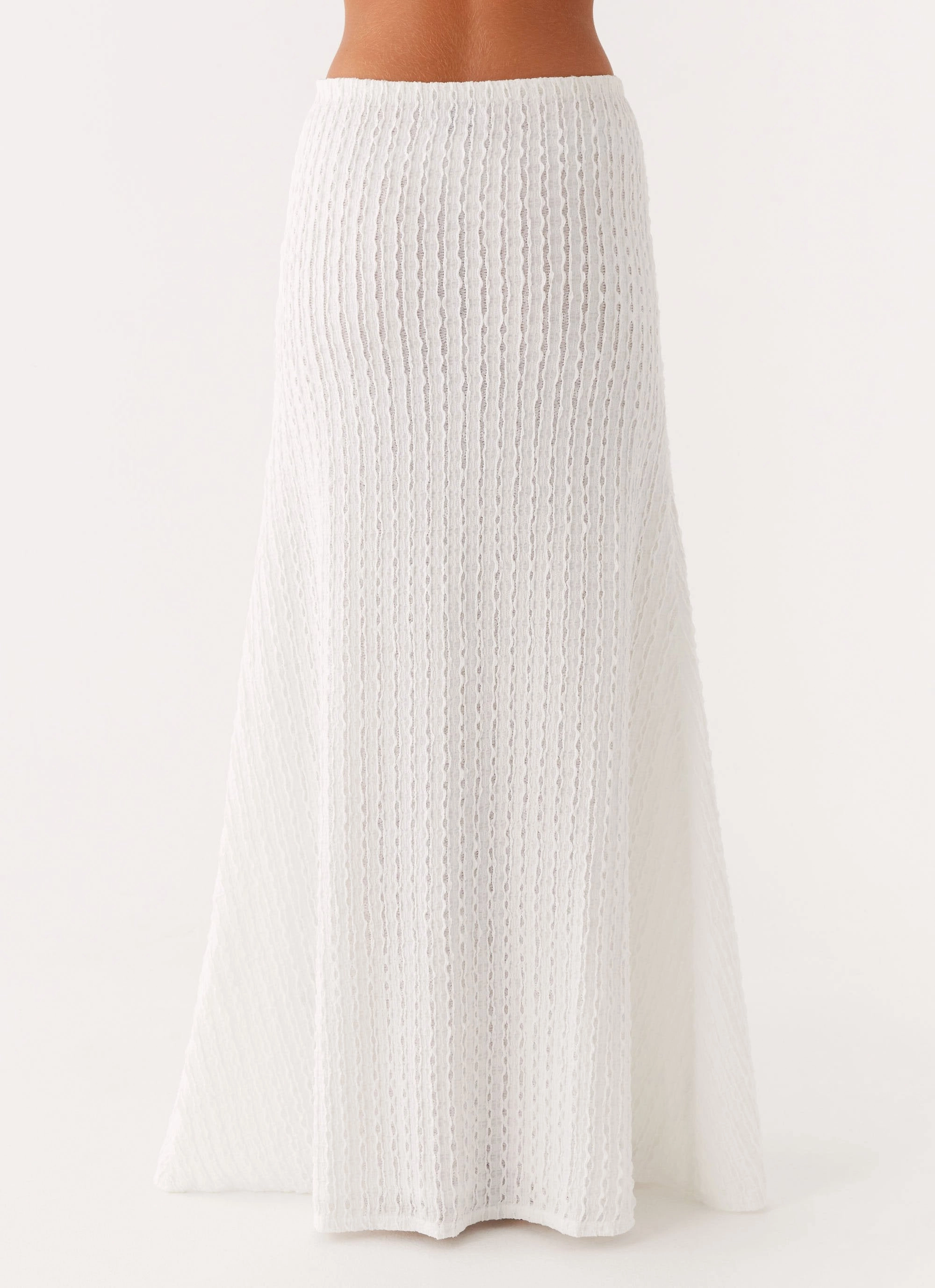 Clovelly Maxi Skirt - White Smooth Cut Twist Front Design