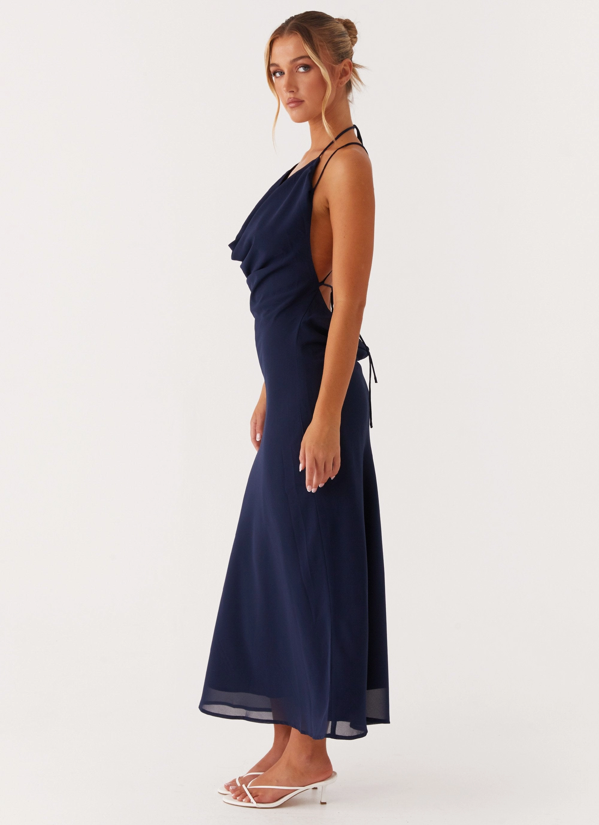 Radiant Mood Simple Texture Clover Club Maxi Dress - Navy