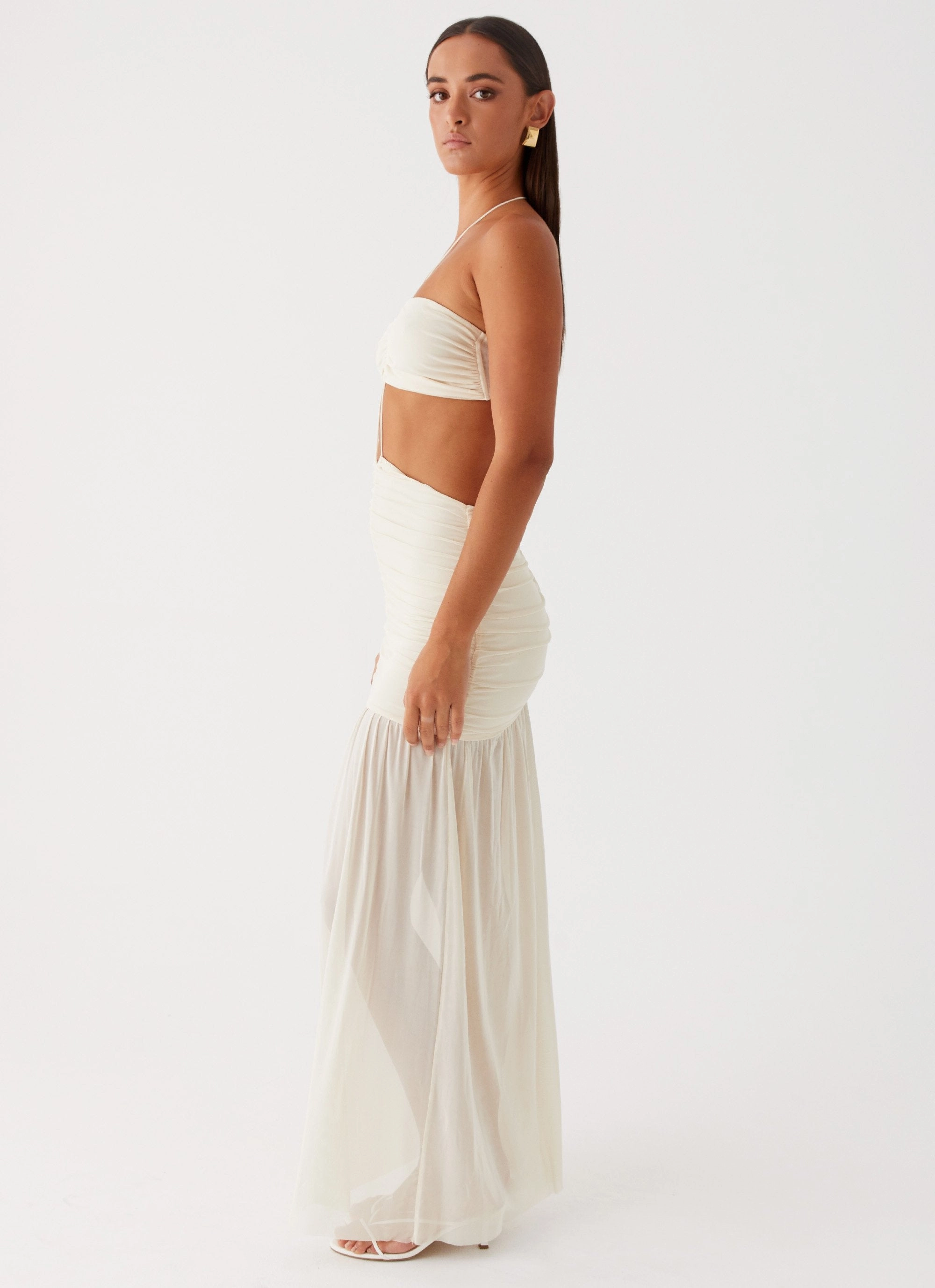 Comfy Design Satin Grace Clover Cut Out Maxi Dress - Lemon