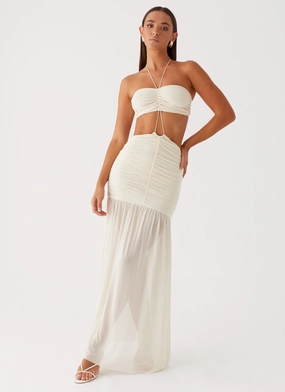 Simple Bow Clover Cut Out Maxi Dress - Lemon