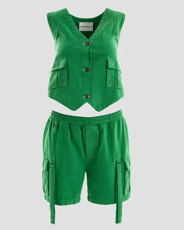 Clubland Co-Ord Technical Cargo Shorts in Green