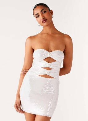 Clyra Sequin Mini Dress - Ivory Waist-Cinching LowProfileZipper