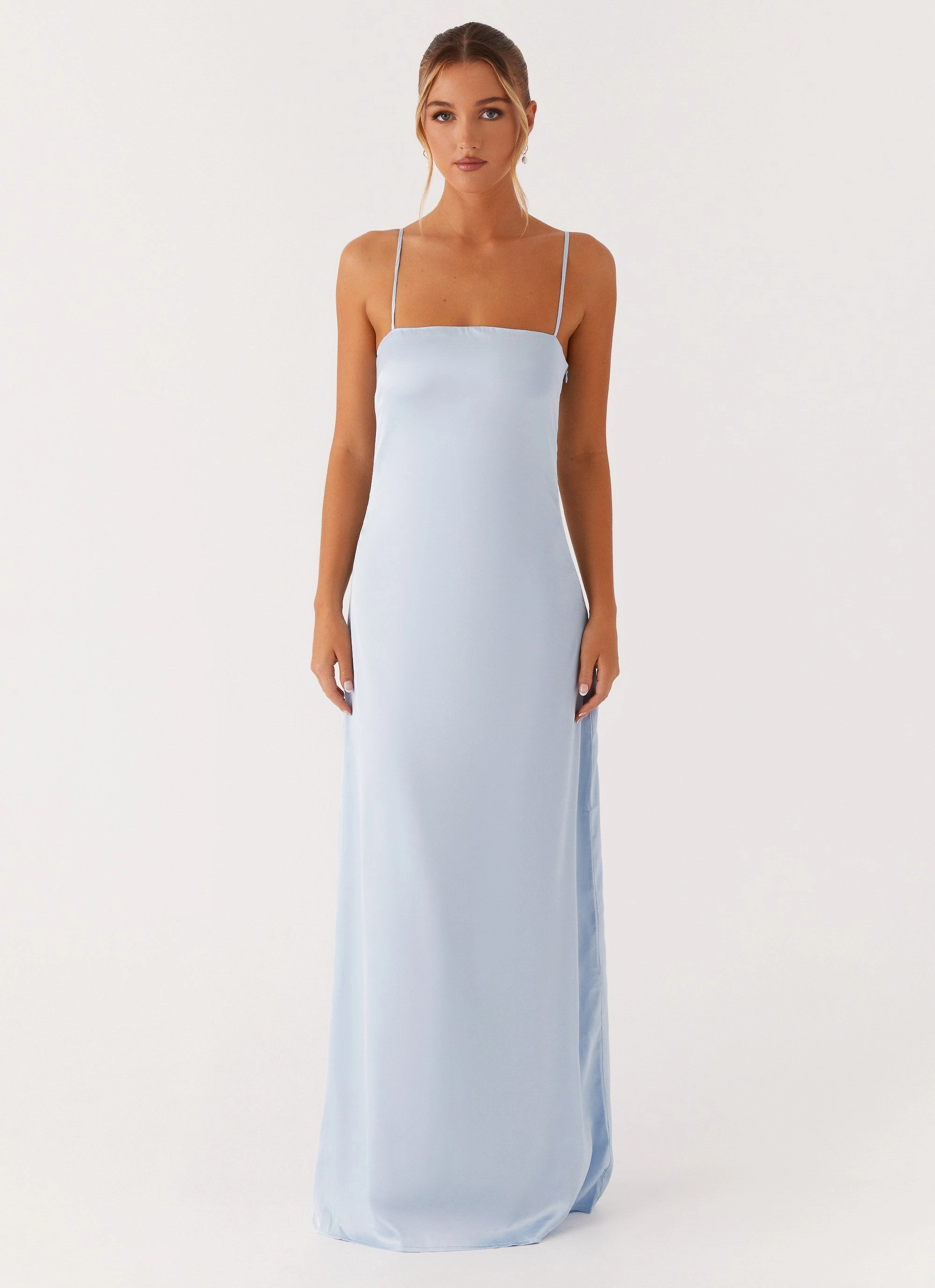 Easy Elegance Figure-Skimming Aster Bloom Maxi Dress - Blue