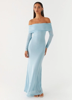 Asymmetrical hem Cocoa Long Sleeve Maxi Dress - Blue