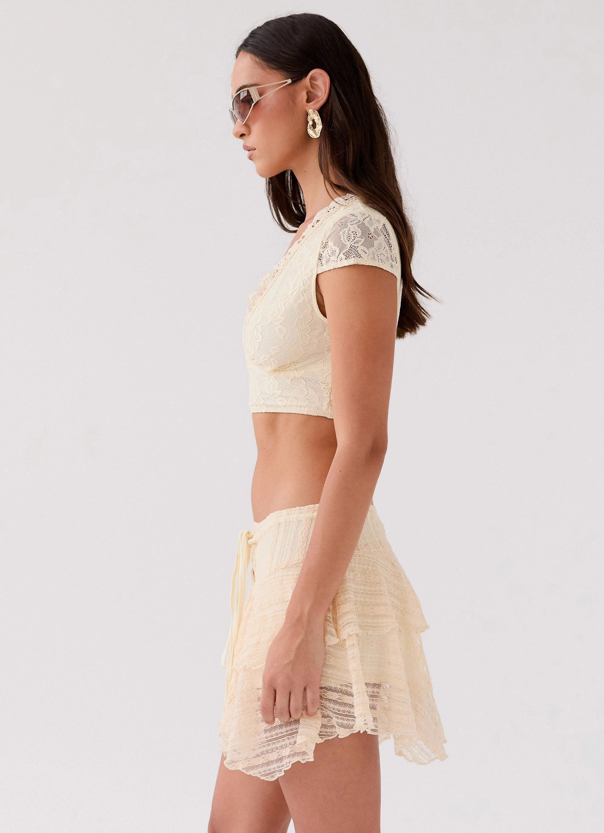 Coconut Cove Mini Skirt - Ivory Airy Feel Fold Over Detail
