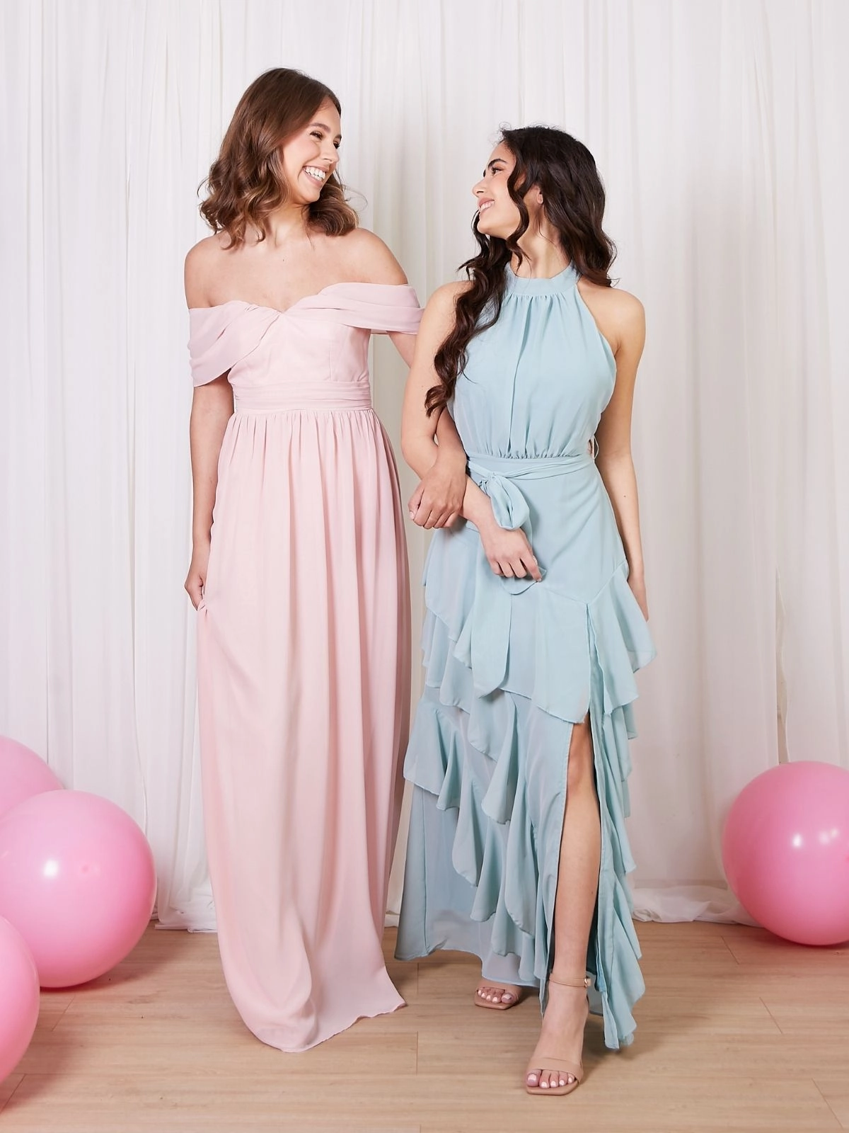 Cold Shoulder Maxi Chiffon Dress / Blush Garden Fresh