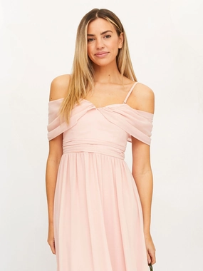 Cold Shoulder Maxi Chiffon Dress / Blush Skin Hug UV-Resistant