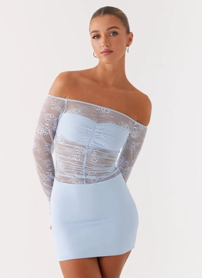 Seamless-Look Contemporary Wear Collide Lace Mini Dress - Blue