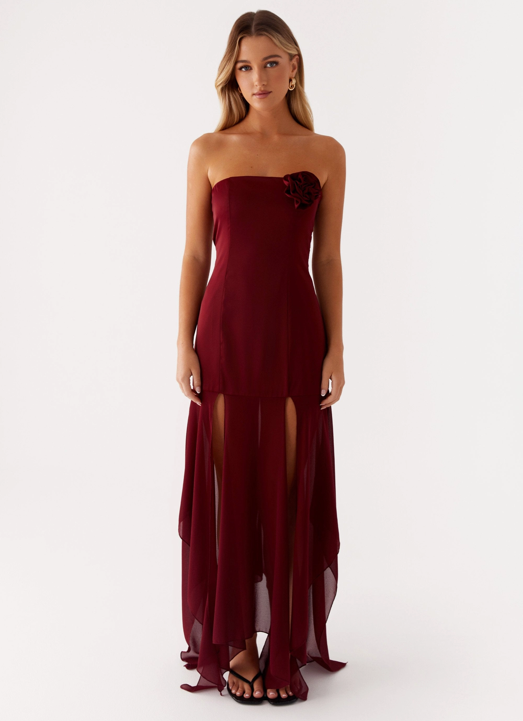 Collision Satin Maxi Dress - Cherry Red Casual Pick Comfy Fit Wear