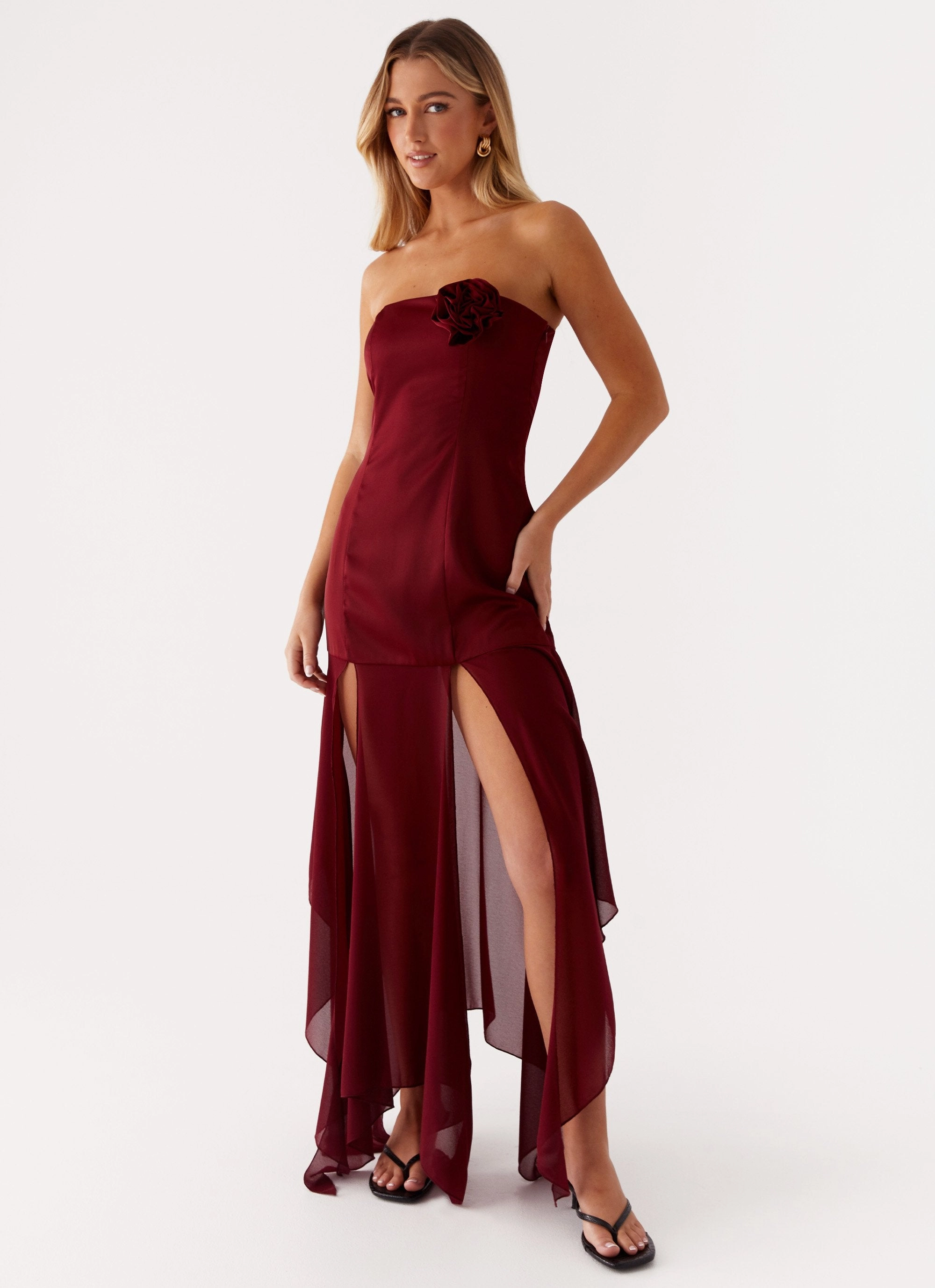 Refined Mood Collision Satin Maxi Dress - Cherry Red