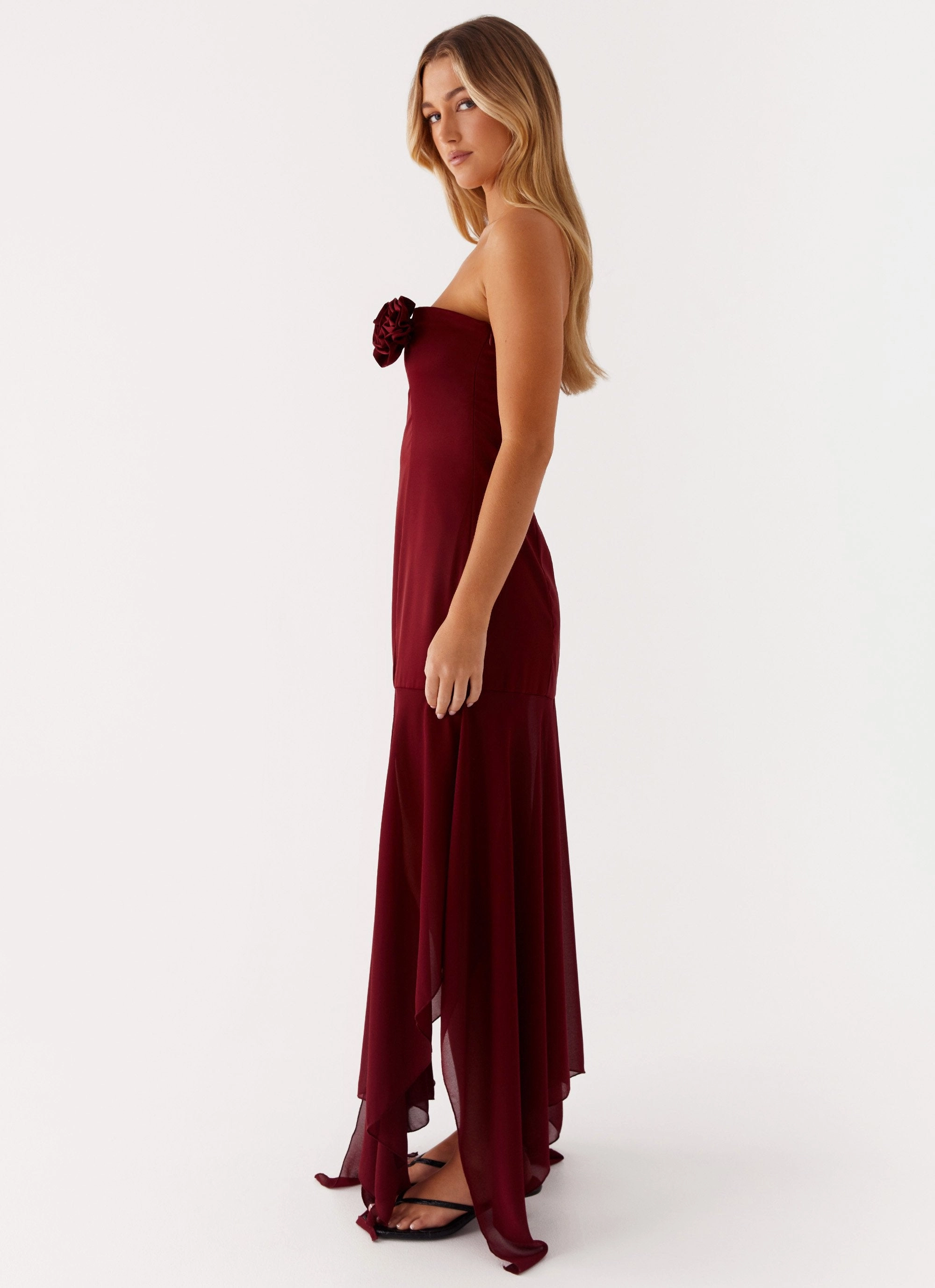 Collision Satin Maxi Dress - Cherry Red Seasonal Comfort Easy Mood