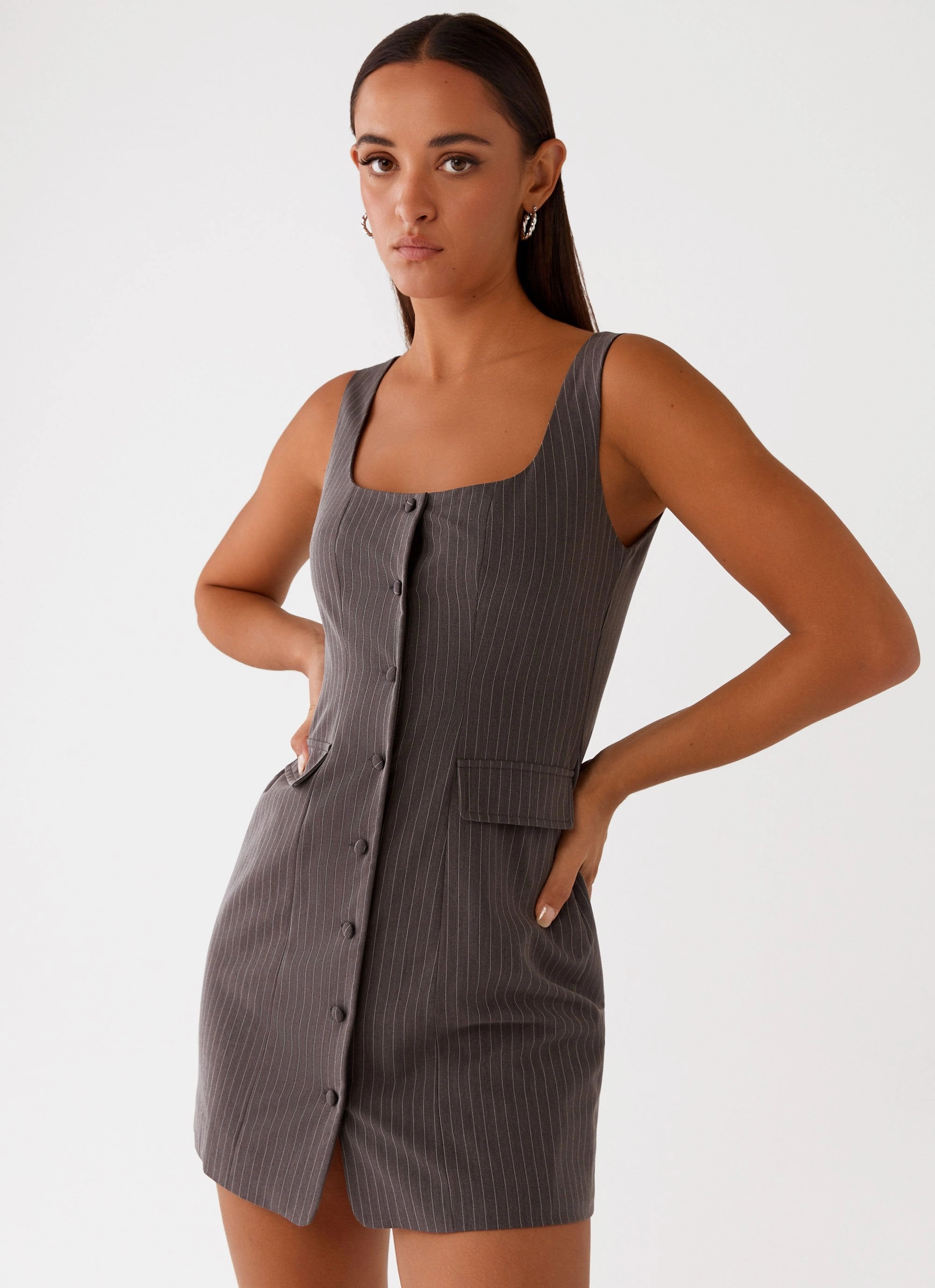 Daily Wear Shared Moment Westwood Mini Dress - Grey Pinstripe