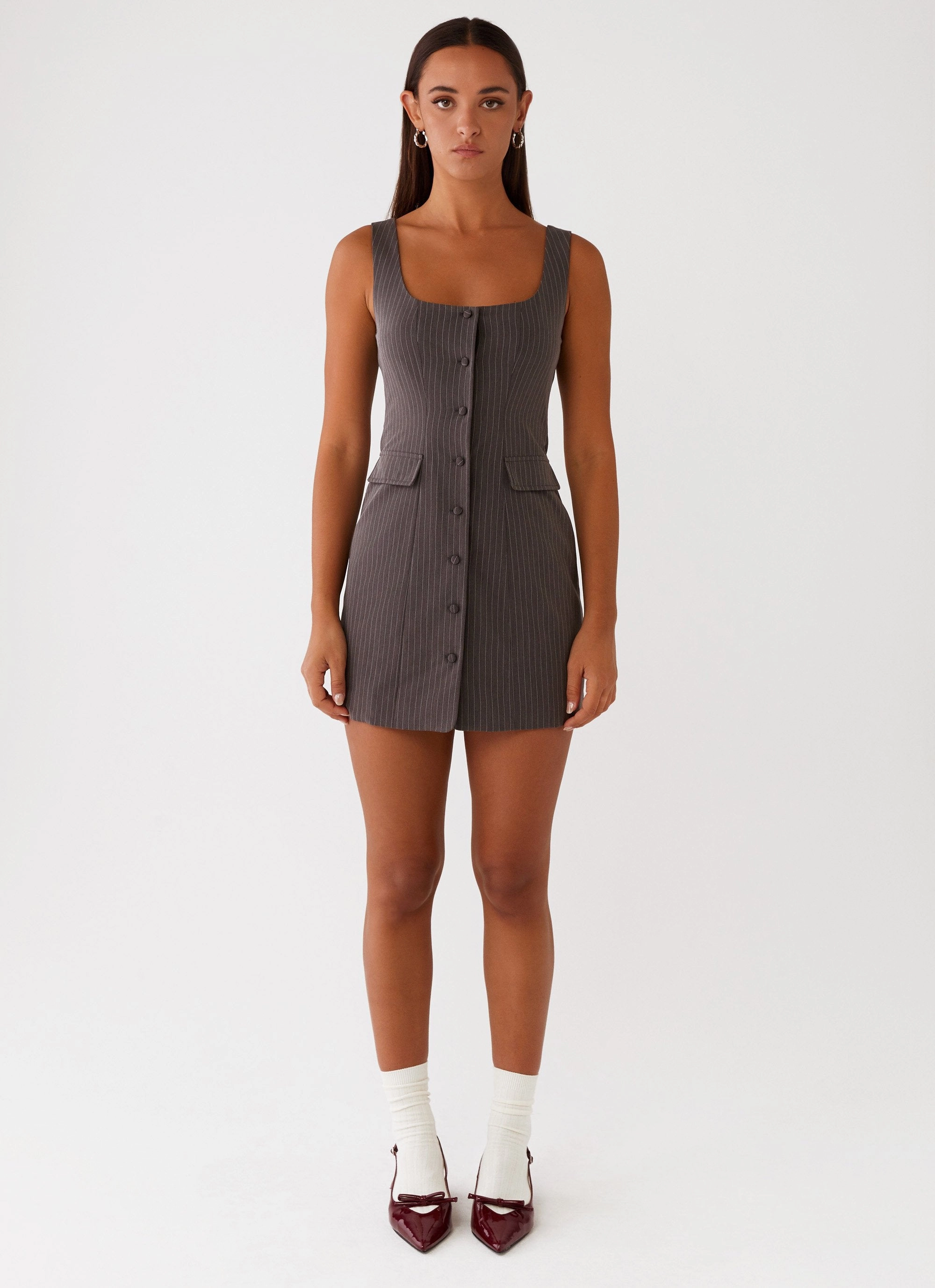 Summer Air Flower Soft Westwood Mini Dress - Grey Pinstripe