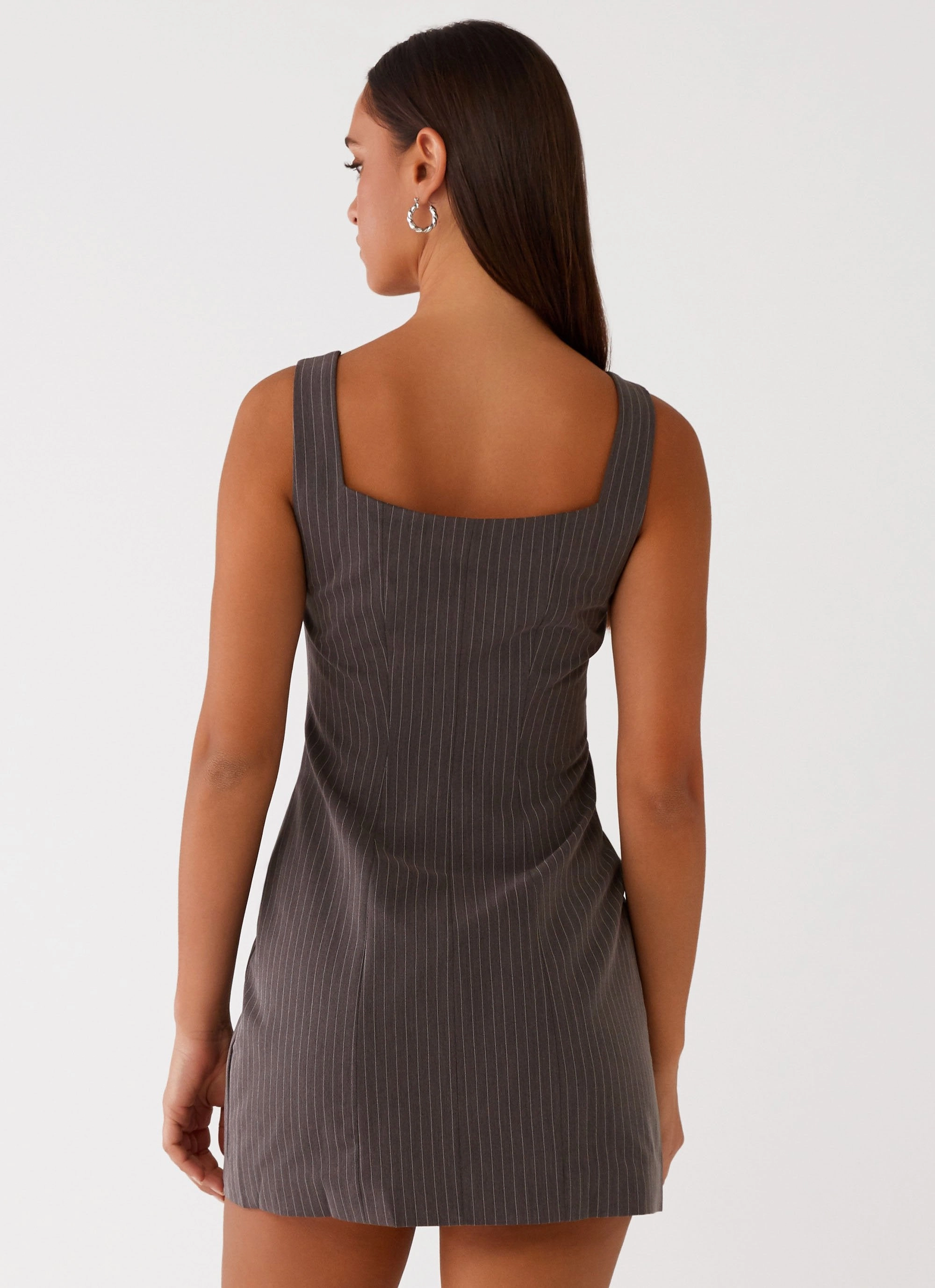 Lazy Pick Westwood Mini Dress - Grey Pinstripe