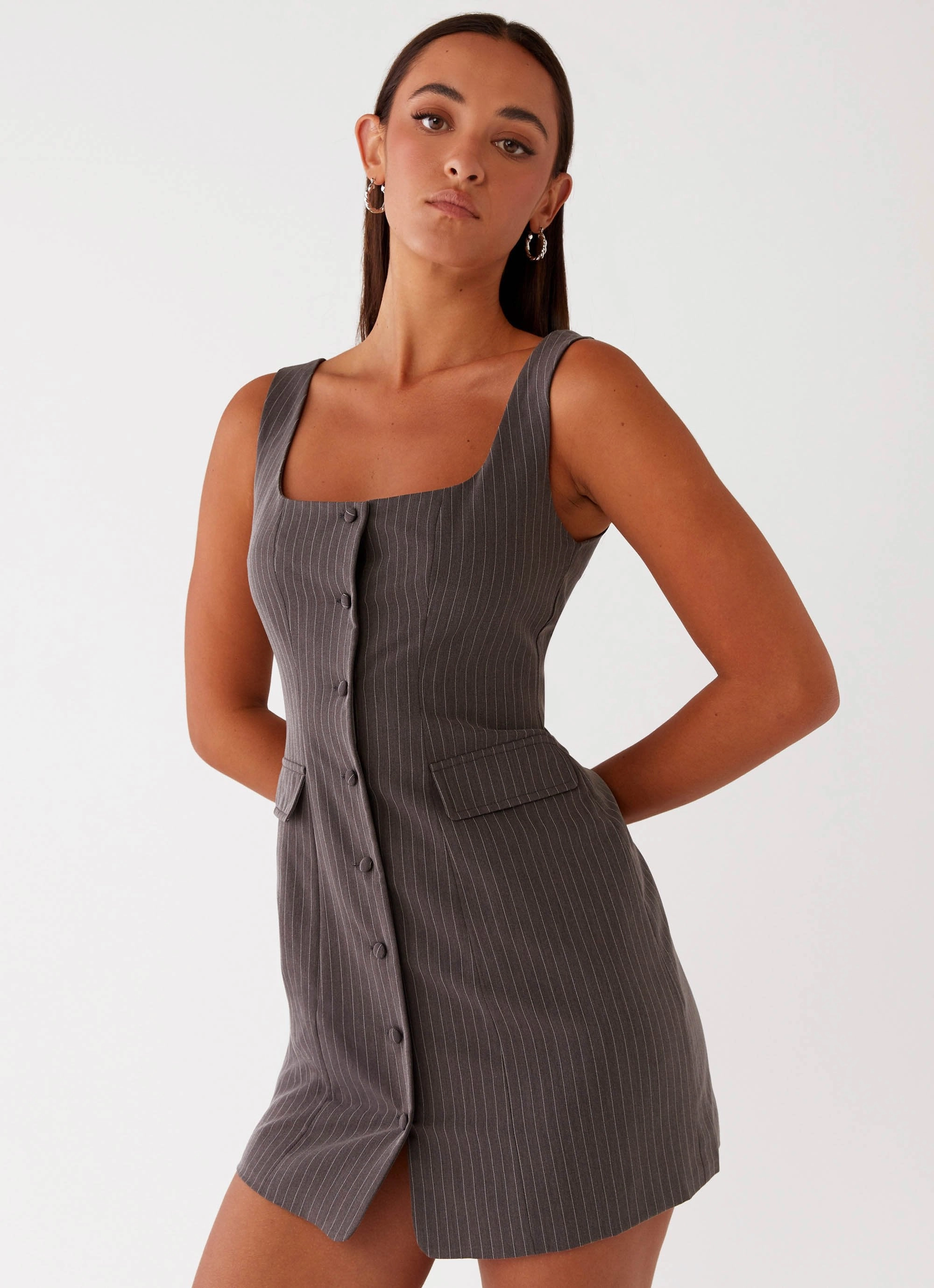 Floral Pattern Westwood Mini Dress - Grey Pinstripe