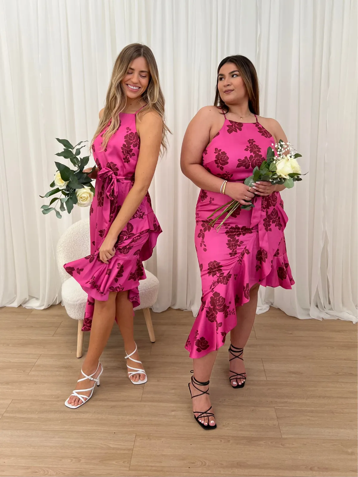 Ariana Halter Frill Dress / Mulberry Floral Print Elegant Waist Design