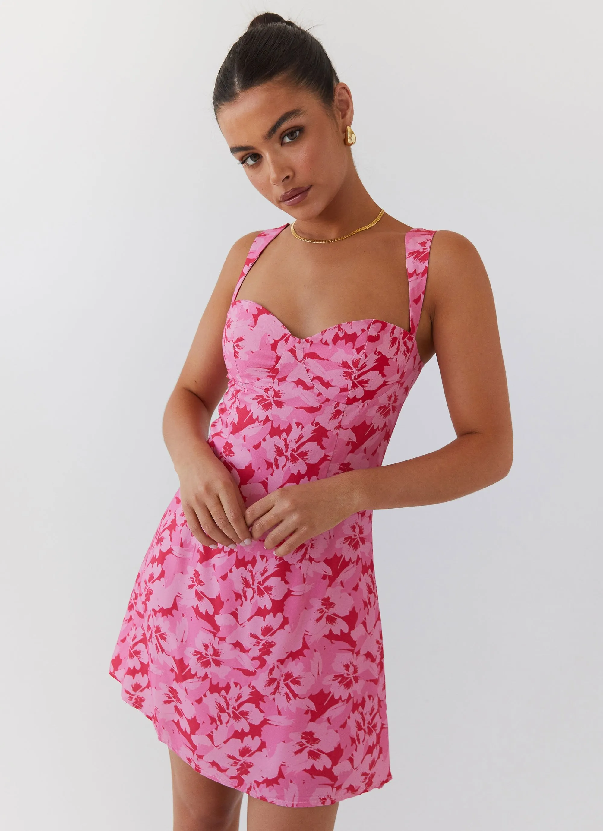Kiah Bustier Mini Dress - Cherry Blossom Calm Lines