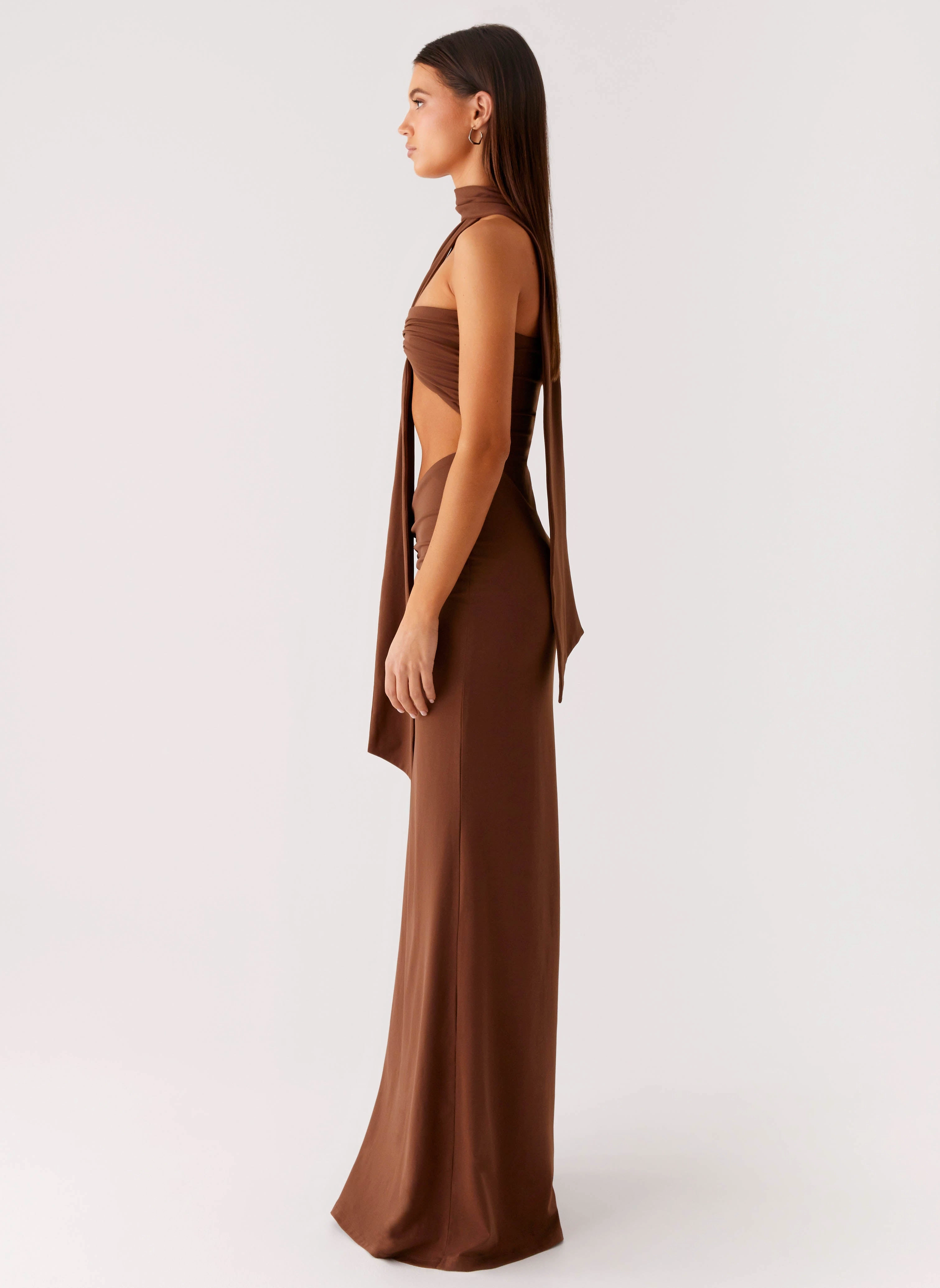 Flattering Style Skin Tone Olive Bloom Maxi Dress - Chocolate