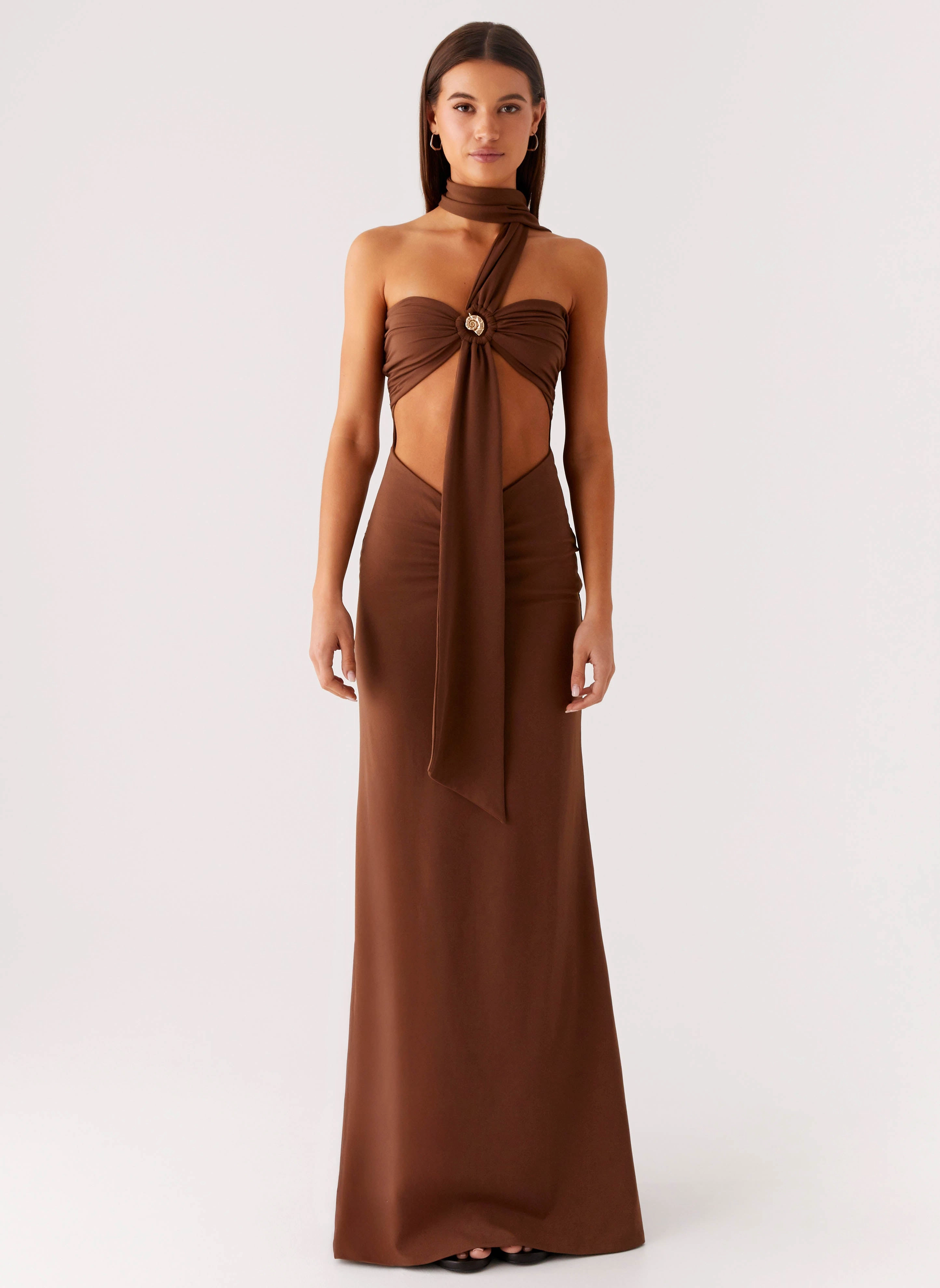 Shine Dressy Versatile Layering Olive Bloom Maxi Dress - Chocolate