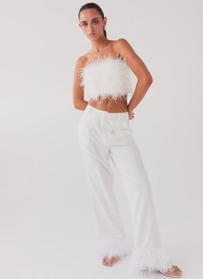 Minimal Aesthetic Shake It Off Feather Pants - Snow