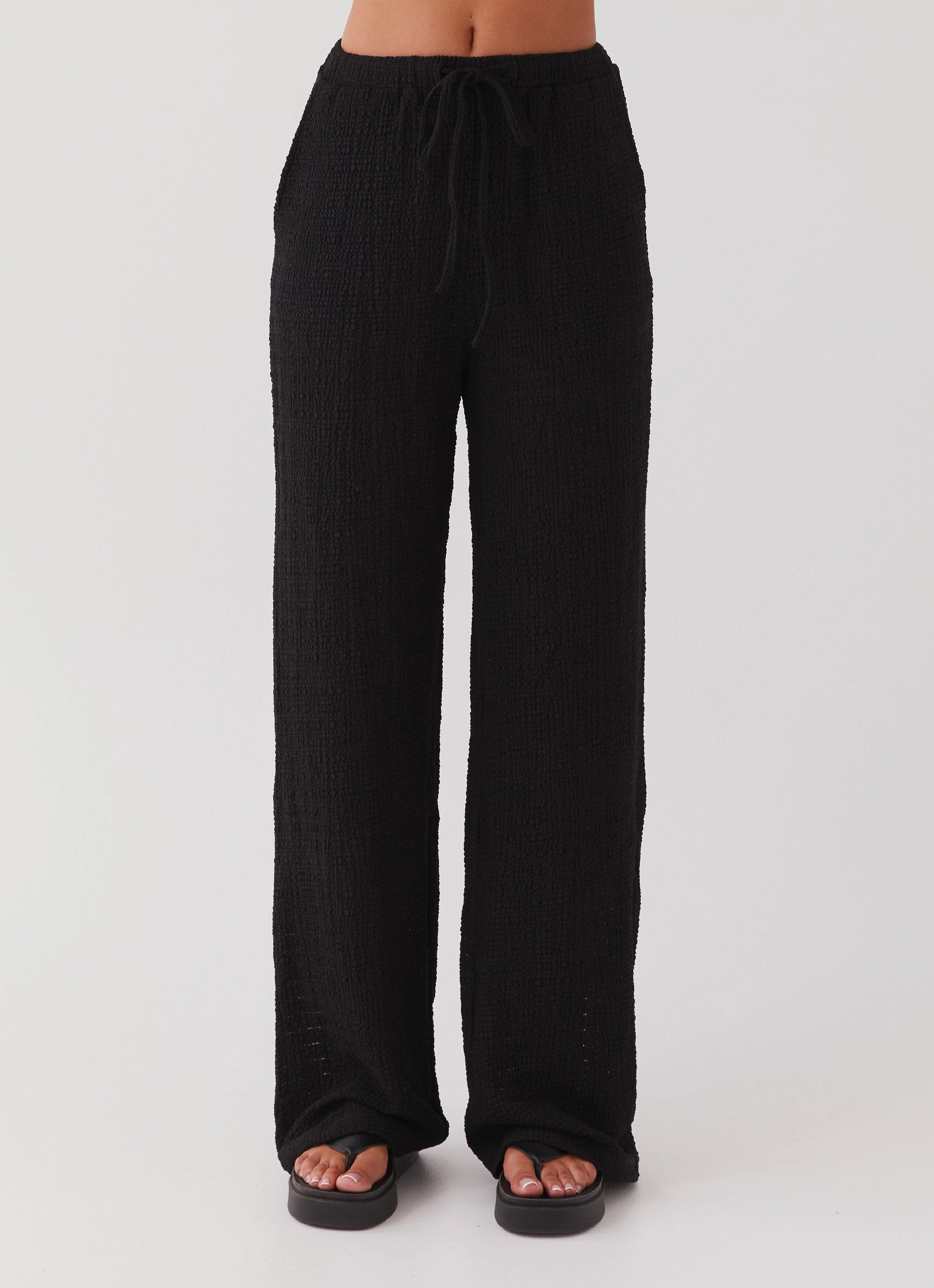Core Comfort Non Slip Waistband Jadey Waffle Pants - Black