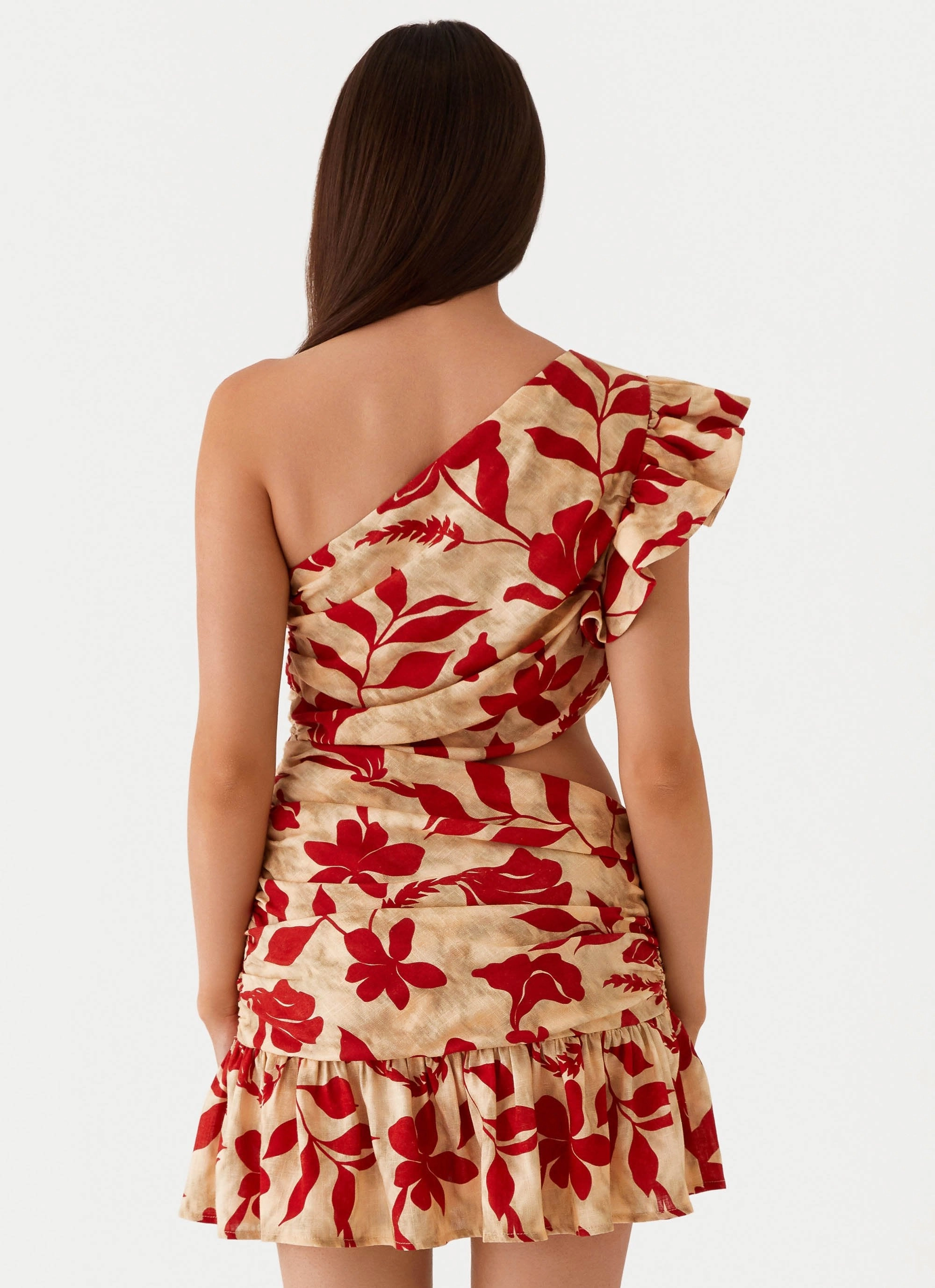 Whimsical Mood Perfect Day-to-Night Maisie Linen Mini Dress - Red Green Floral