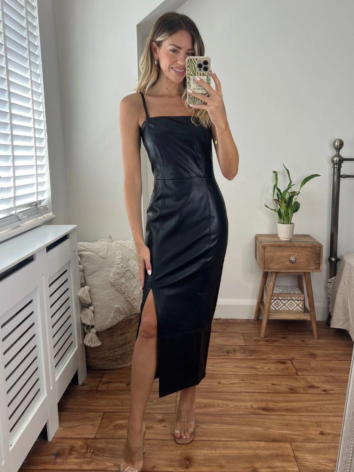 Trendy Tailoring Sophisticated Fit Colette PU Midaxi Dress in Black