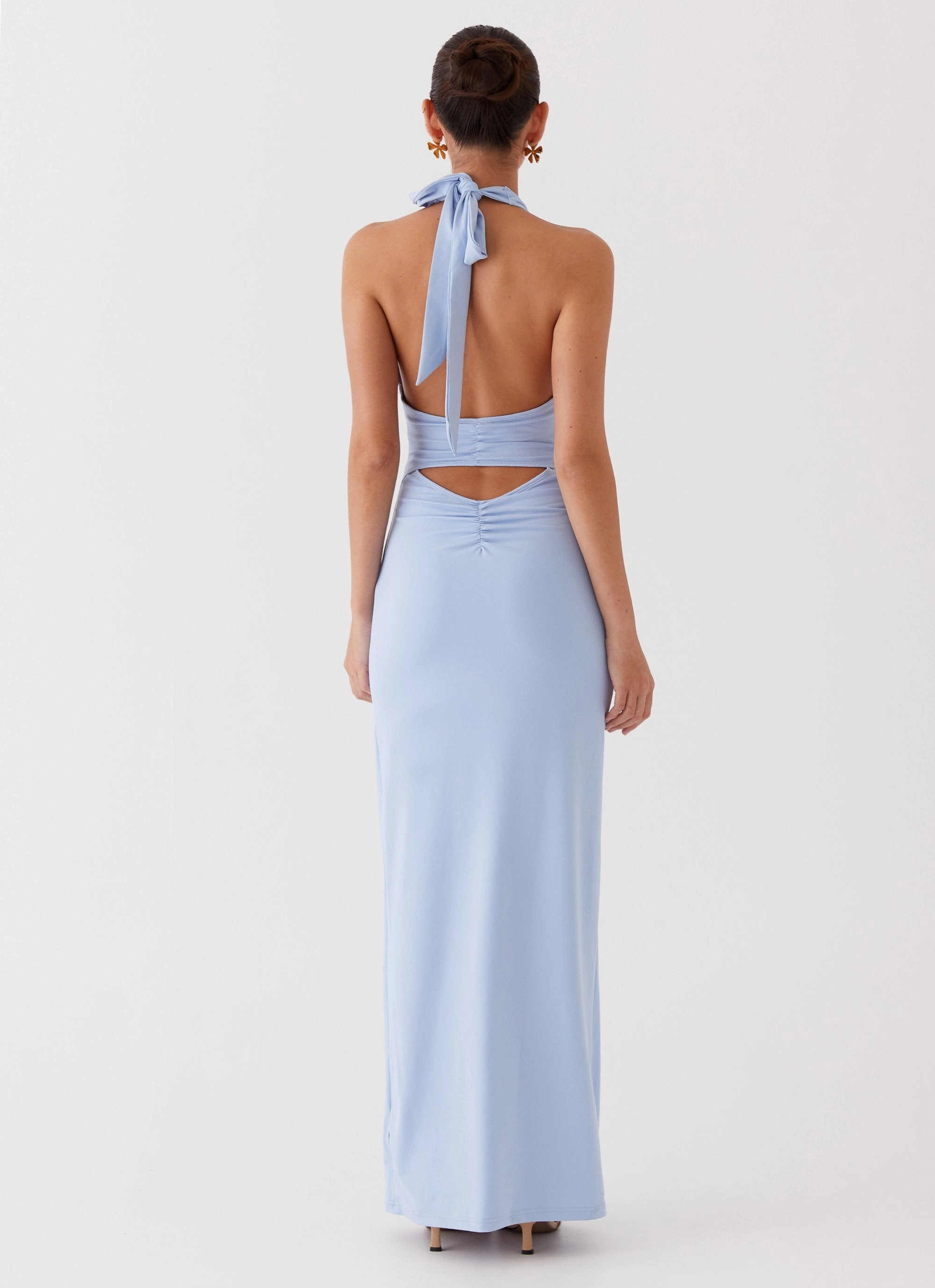 Whisked Away Halterneck Maxi Dress - Blue Chic Waist Design